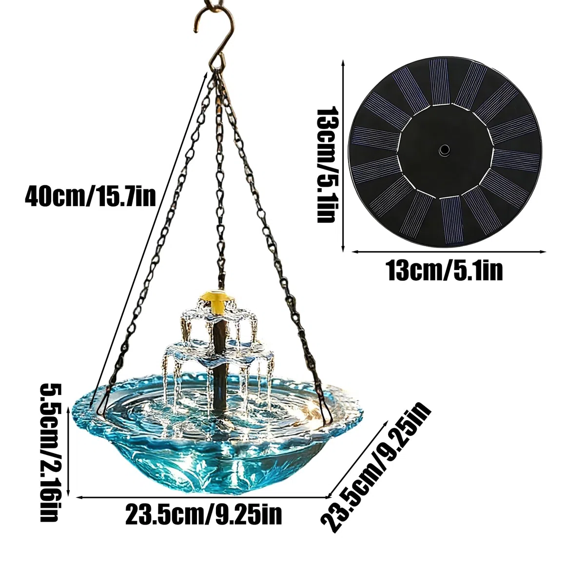 Bagno per Uccelli Solare, con Cascata e Pompa con Spruzzatore, Bagno per Uccelli con Fontana Solare, per Attirare e Fringuelli, Arredo Esterno per Giardino Laghetto