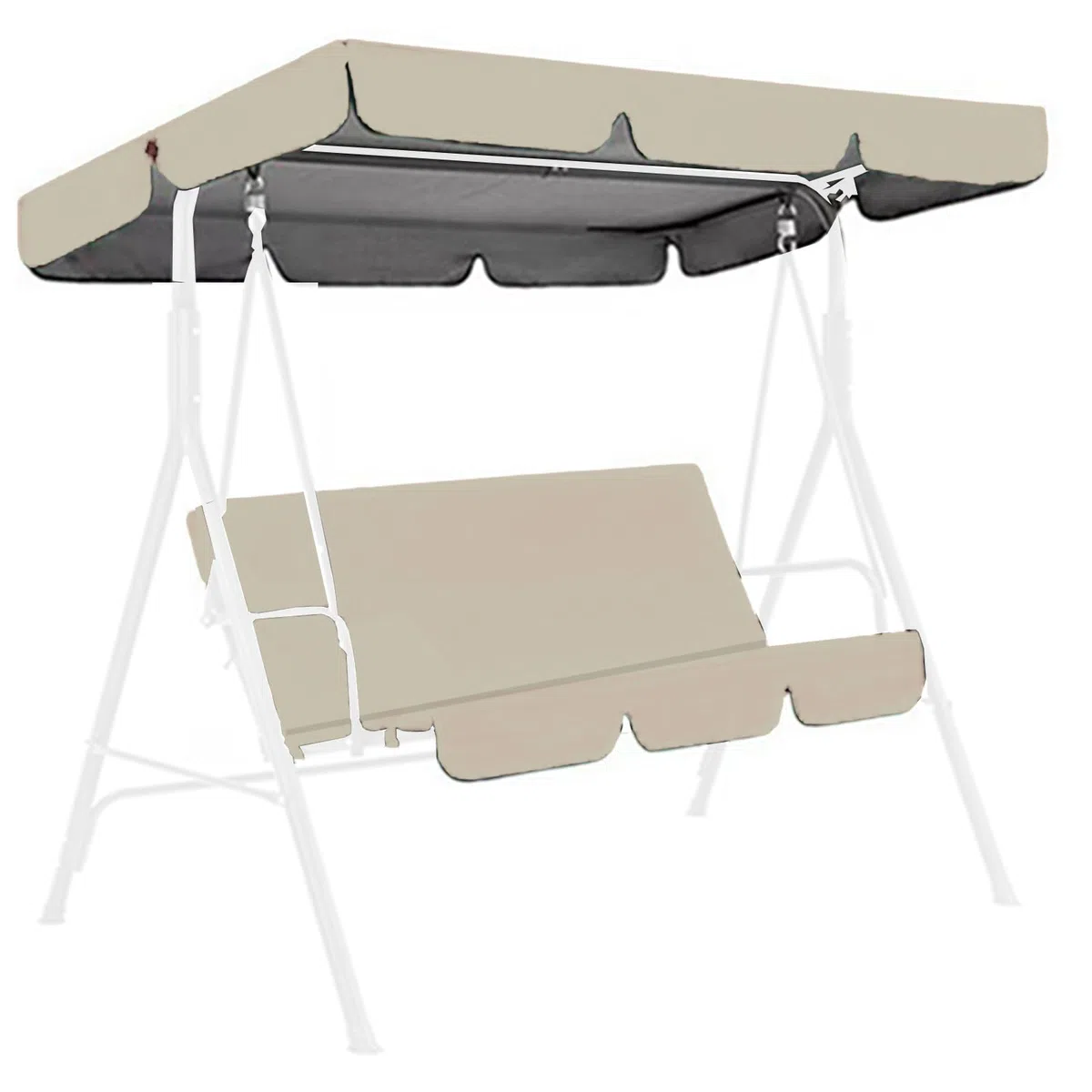 Set di Ricambio per Dondolo da Giardino,2/3/4 posti,Oxford 210D Set di Sostituzione per Copertura di Altalena,Impermeabile Protezione per mobili da Patio Parasole,Copertura,Beige,249 * 185 * 18cm