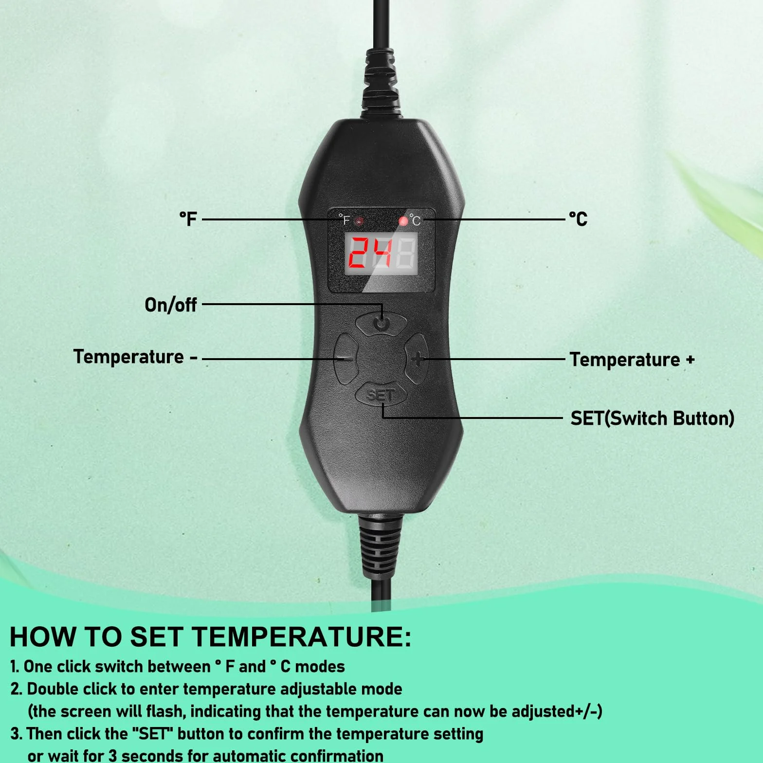 Tappetino riscaldante per piante con termostato: 10 x 20,75 pollici, sicuro tappetino riscaldante per piante, 50 W, durevole, tappetino riscaldante per piante, serra, per piantine e animali domestici