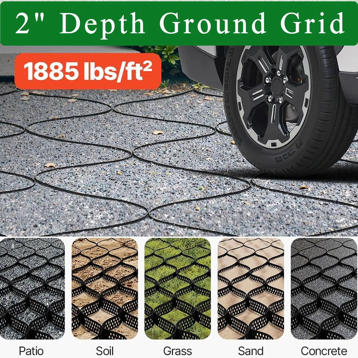Griglia di stabilizzazione per ghiaia, 1,8 x 4,9 m, profondità 5,1 cm, capacità di carico 855 kg/mq, ideale per fai da te, patio, passerella, capannone, base, veicolo carrabile, parcheggio, erba