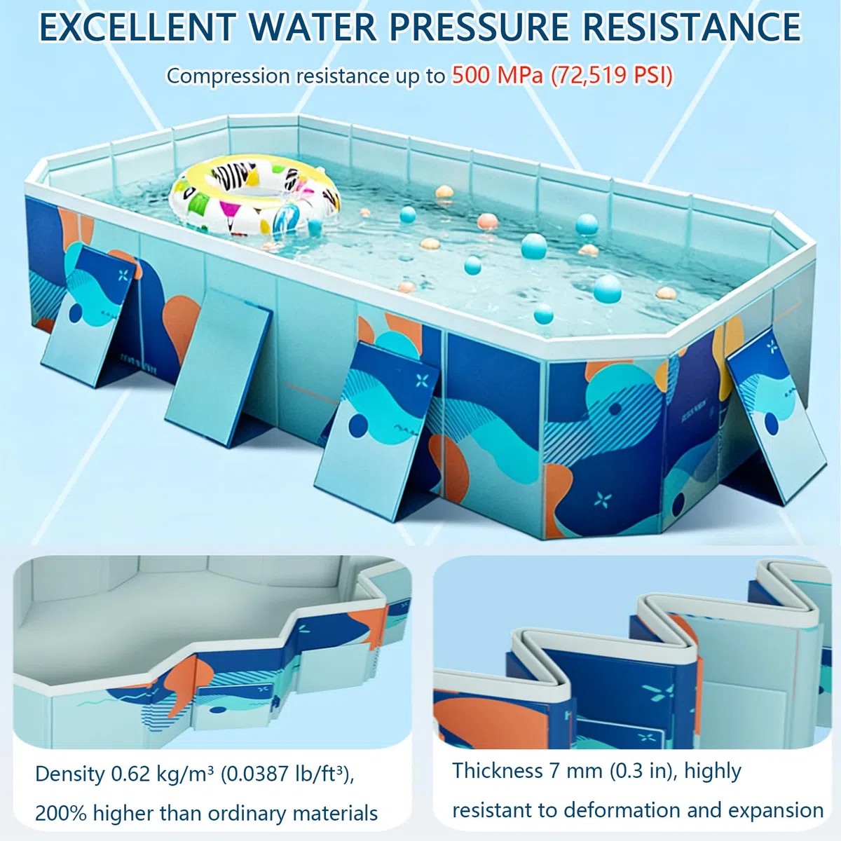 Piscina pieghevole in plastica rigida per adulti, grande, resistente, non gonfiabile, per cortile, giardino, patio, divertimento in acqua