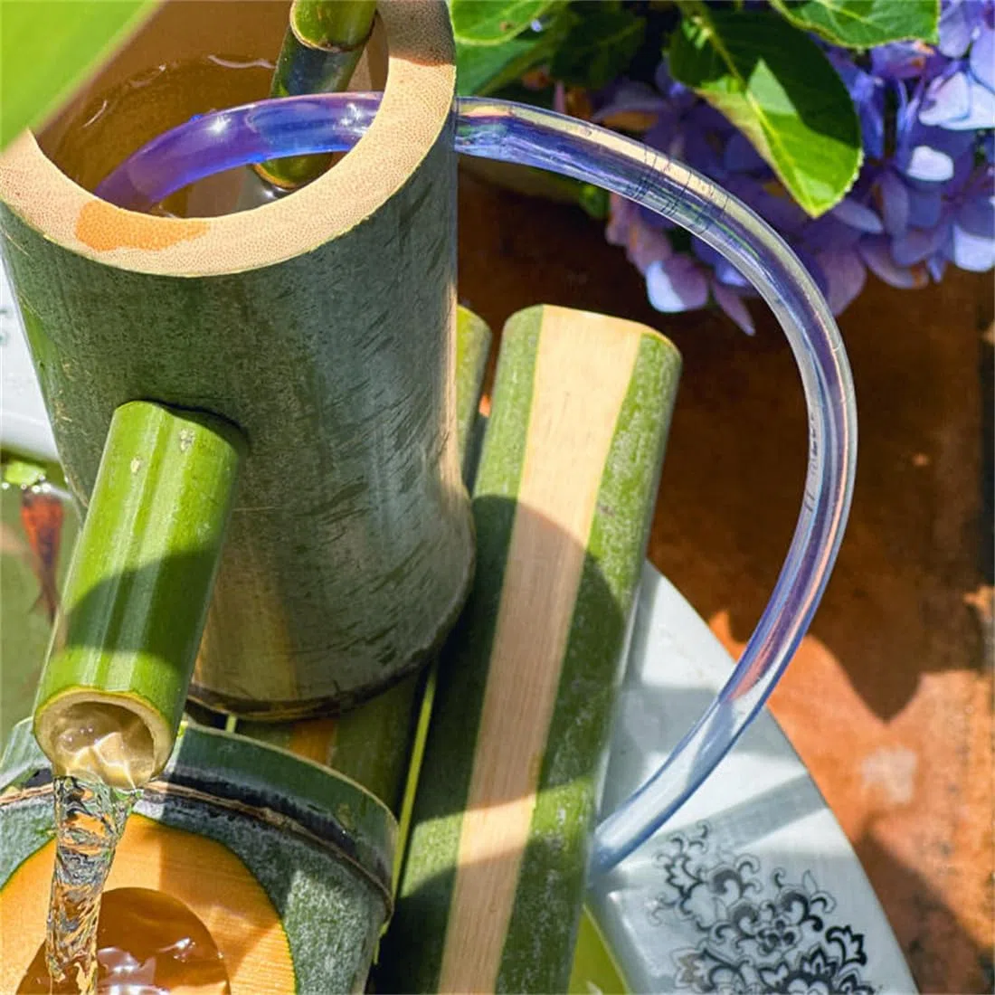 Kit fontana solare in bambù con pompa, decorazione da giardino zen per esterni, fontana Feng Shui ad energia solare, per cortile, prato, 35 cm, fontana in bambù ecologica