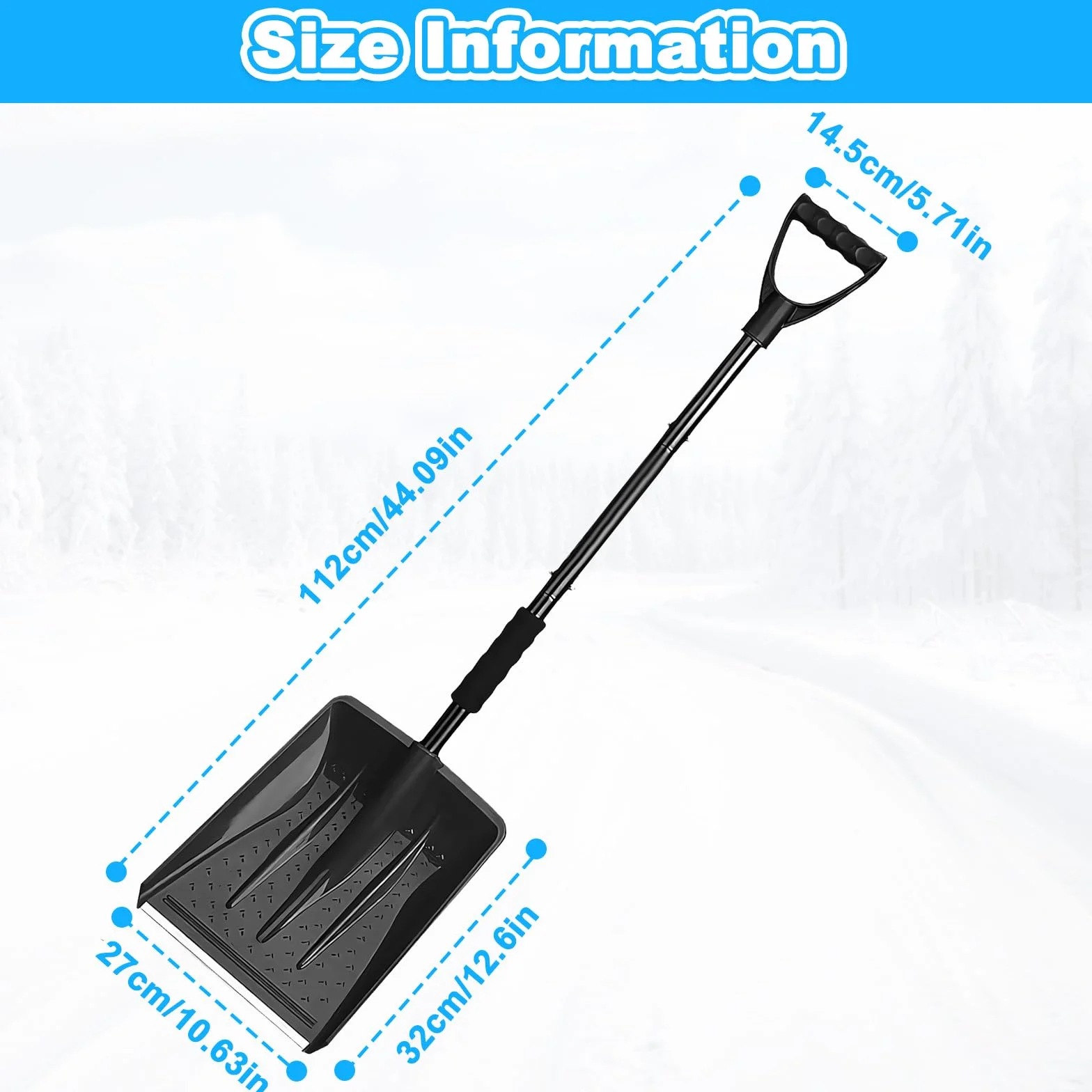 Pala Neve con Asta Smontabile & Regolabile, Pala da Neve Robusta e Durevole con Manico Antiscivolo Ergonomico, Attrezzo Multifunzionale Portatile per Giardinaggio, Accumulo Neve, Campeggio e Maltempo