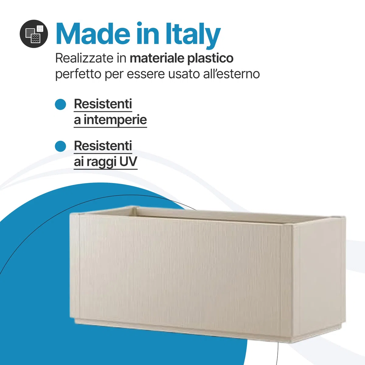 Tomaino - Vaso Rettangolare in Plastica per Esterno 80x36x35 cm - Fioriera Plastica per Piante Terrazzo e Giardino - Vaso Rettangolare da Esterno Bianco