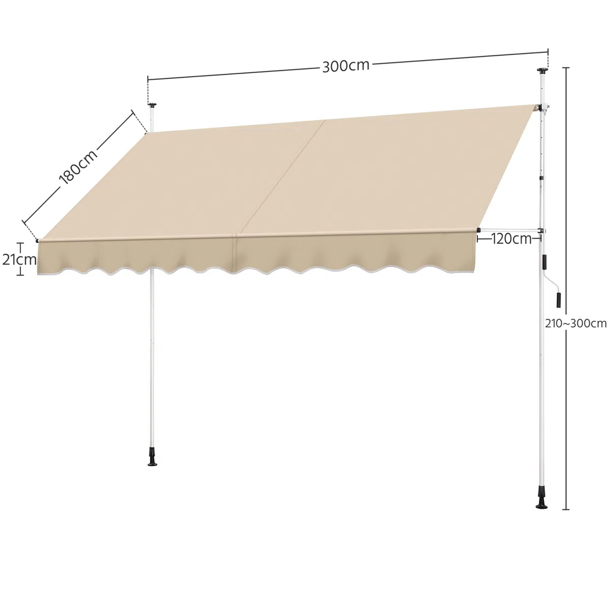Yaheetech Tenda da sole da balcone, larghezza 300 cm, con manovella, protezione solare senza fori, regolabile in altezza, con struttura, colore beige