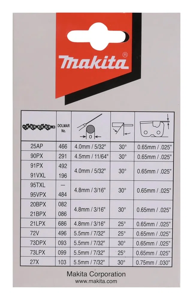 Makita 191H12-3 Catena Elettrosega 91PX 56 Maglie 1,3mm 3/8"LP CC