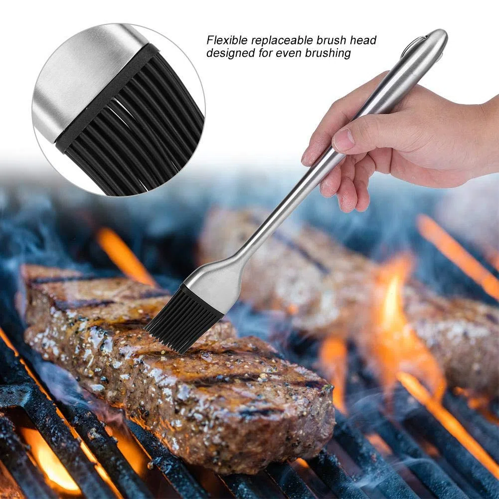 Spazzola per Olio per Barbecue Resistente Calore Testina in Silicone Pennelli per Pasticceria Strumento per Arrostire con Maniglia in Acciaio Inossidabile per BBQ Cottura Forno Cucinando(30cm)