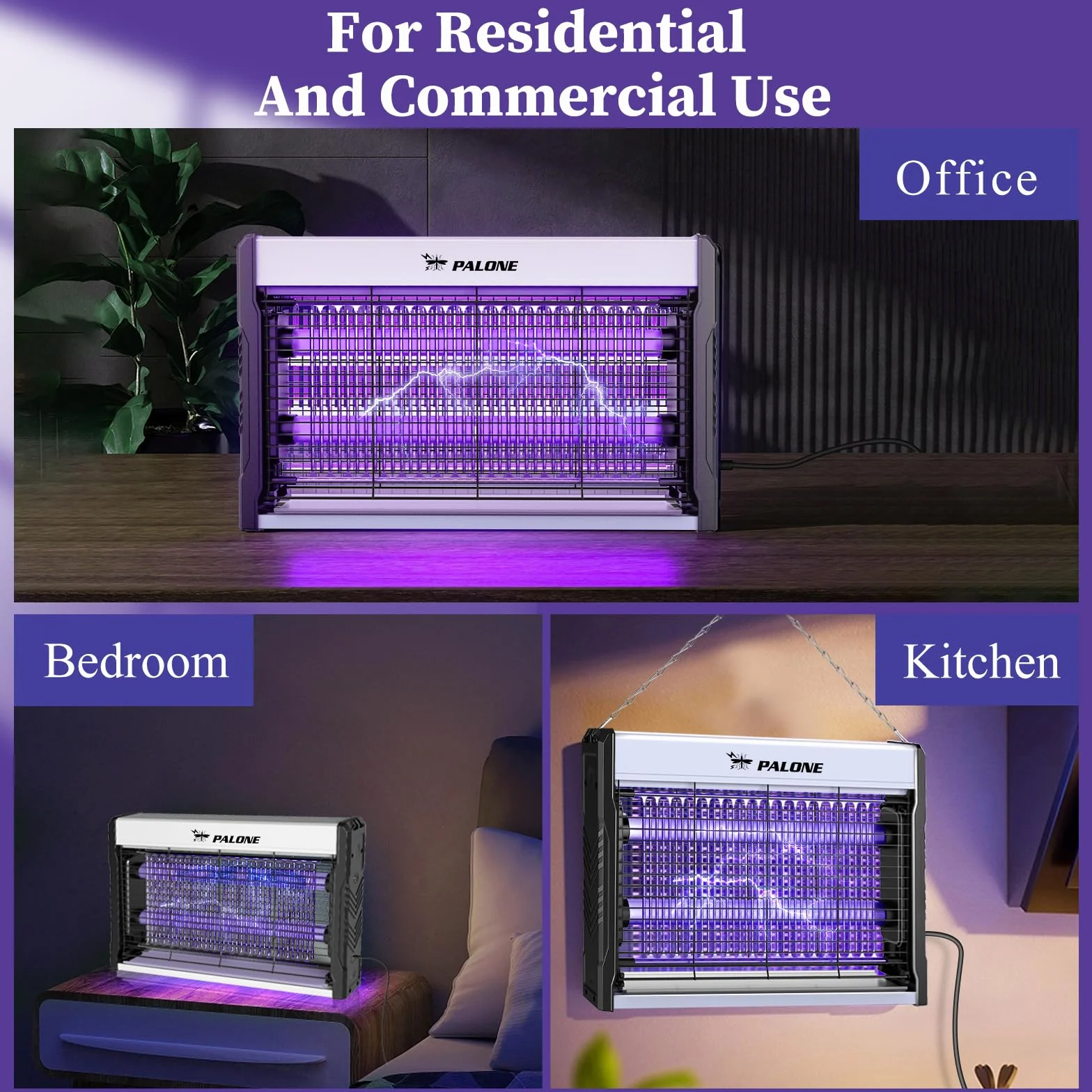 PALONE Lampada Antizanzare 3200V, 2 UV LED Zanzariera Elettrica, USB Lampada Zanzare Protezione al Tatto con Catena und Vassoio per l'uso in interni e nel patio