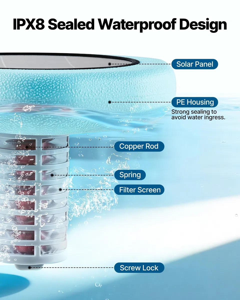 VEVOR Ionizzatore Solare per Piscina Purificatore per Acqua Piscina Purificatore Forma Esagonale max. 170343 L, Ionizzatore ad Energia Solare Galleggiante per Piscina SPA Vasca Idromassaggio