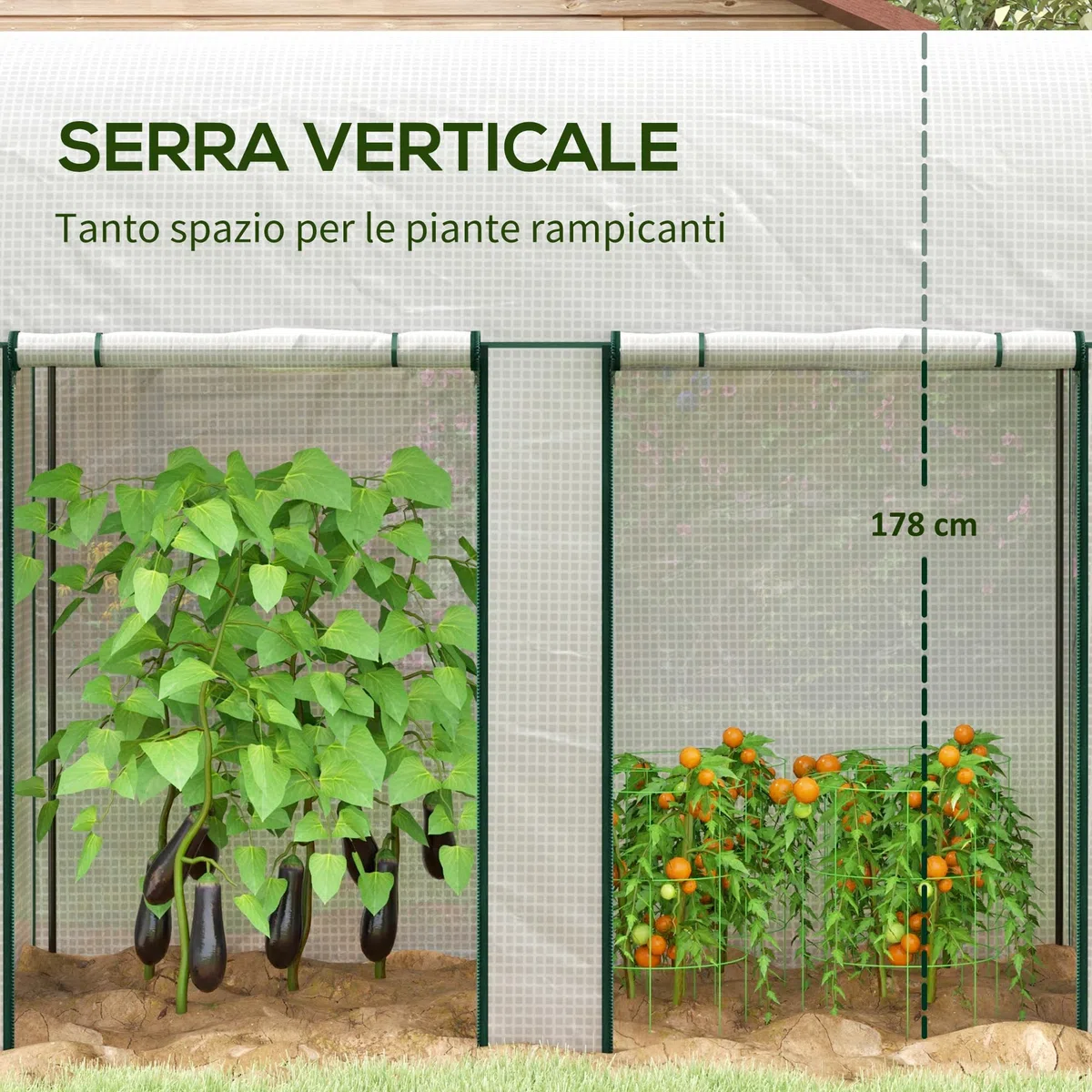 Outsunny Serra da Giardino 2x1x1.78 m con 2 Porte Avvolgibili a Cerniera, Serra per Orto con Struttura in Acciaio e Copertura in PE Anti-UV, per Orto Verdure Fiori, Bianco
