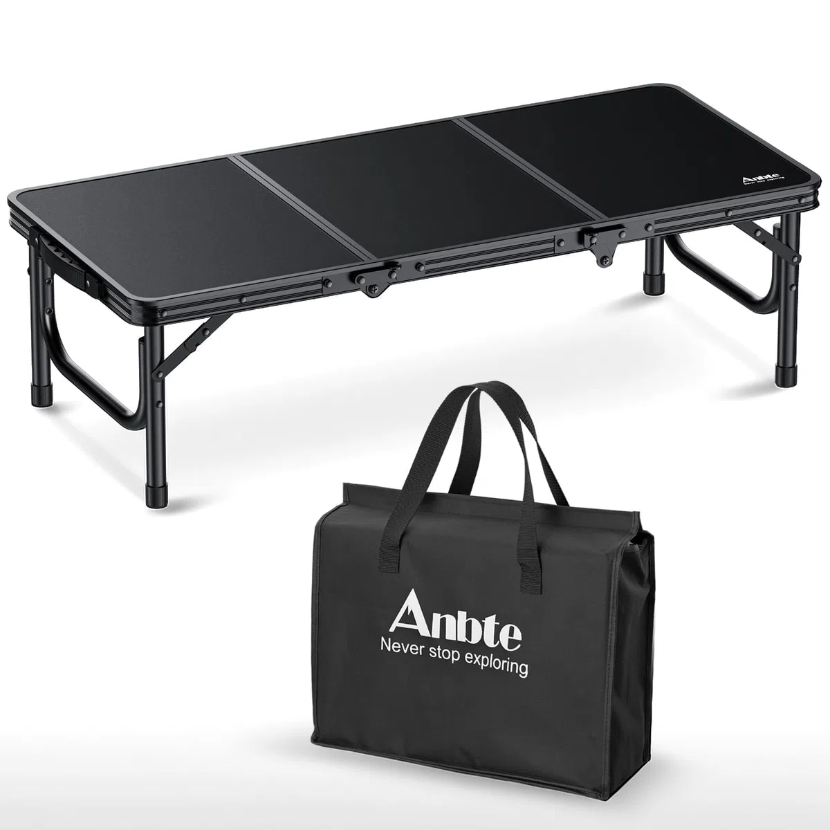 Anbte Tavolo Basso da Campeggio Picnic Spiaggia 87 * 40 * 26.2 Pieghevole Portatile Tavolino da Comodino Multifunzione per Lavoro/Caffè/Truccarsi/Mercatini-Nero