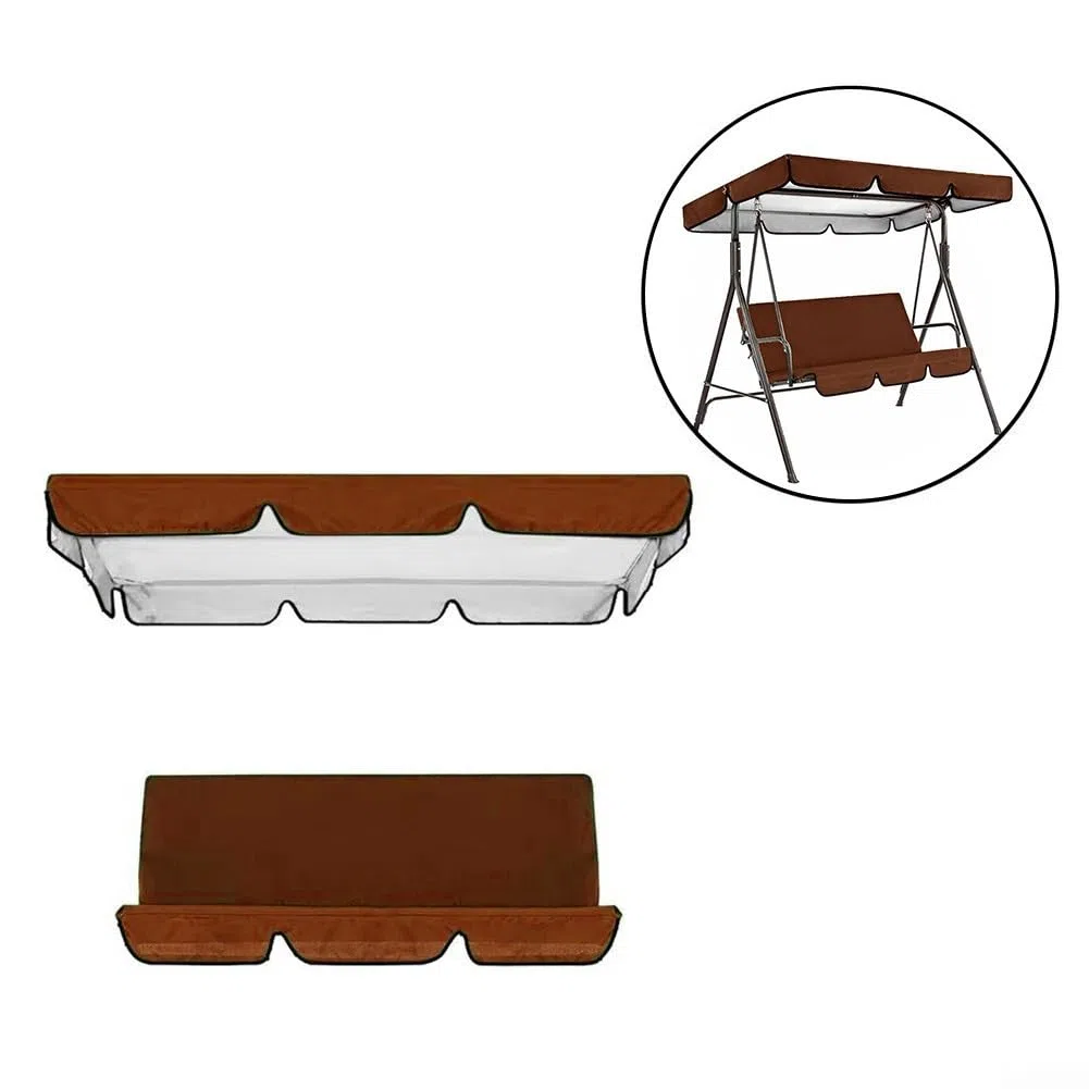 Dondolo Hollywood a 3 posti con tetto regolabile e cuscino per seduta, set di ricambio per altalena da giardino, 3 coprisedili e copertura per tettuccio (marrone, 164 x 114 x 15 cm)