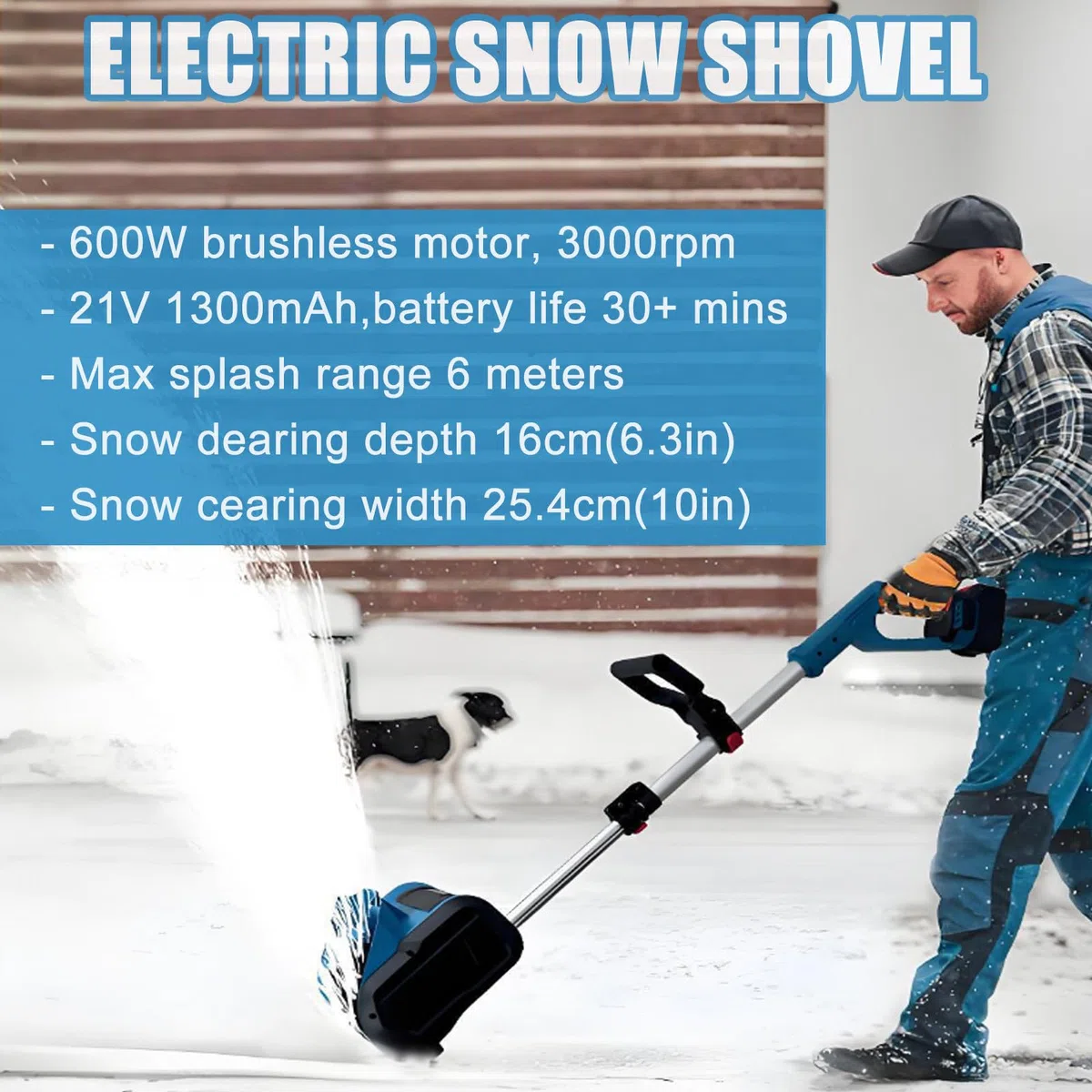Pala da Neve Elettrica Portatile-Spazzaneve Senza Fili,Motore Brushless da 600 W + 30 Minuti di Durata della Batteria,Larghezza di Pulizia di 25,4 Cm E profondità di 16 Cm 1battery