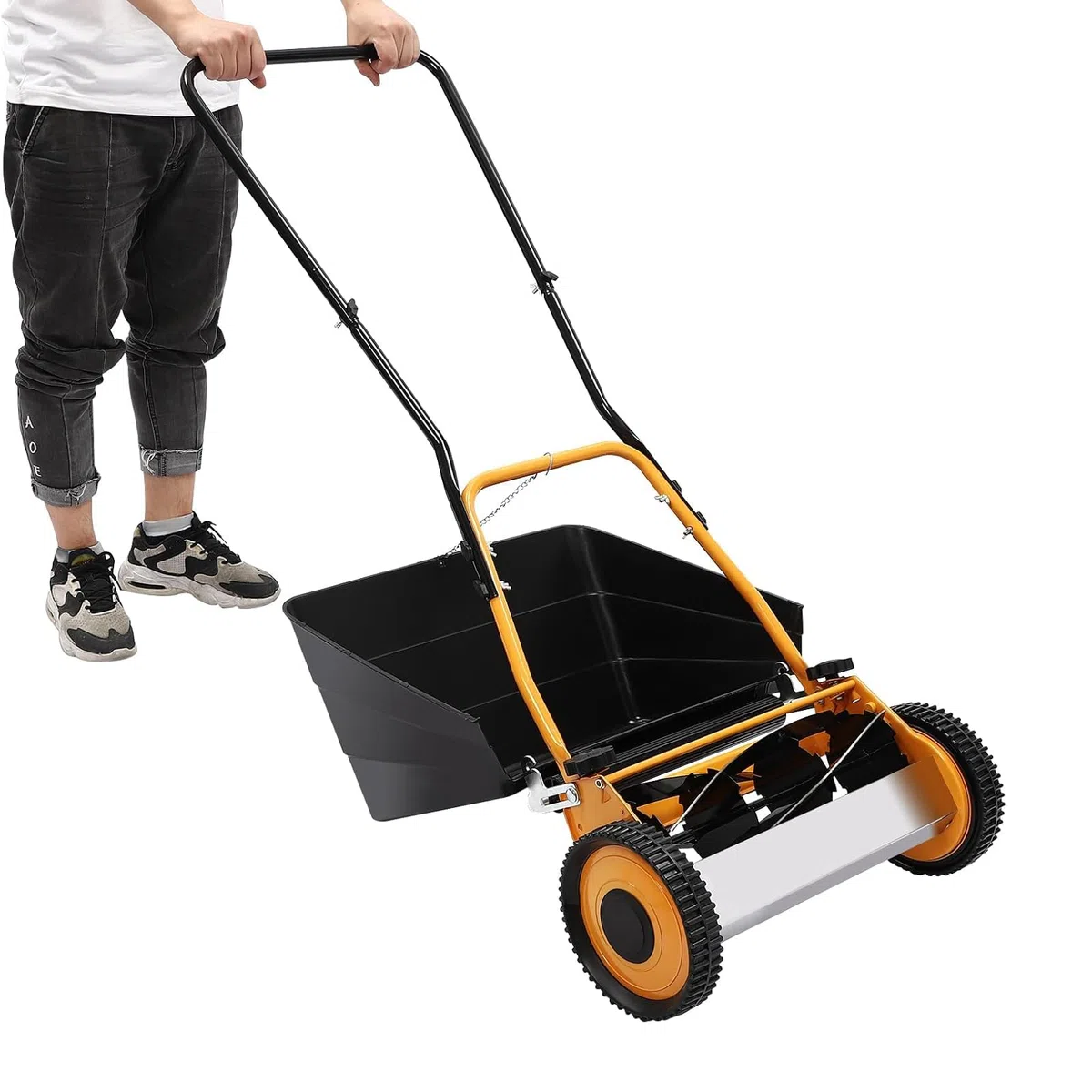Rasaerba Manuale a Spinta da 40 cm, rasaerba Manuale, tagliaerba a Ruote 2 in 1 con Sacco di Raccolta e Altezza di Taglio Regolabile, Ideale per Piccoli Giardini