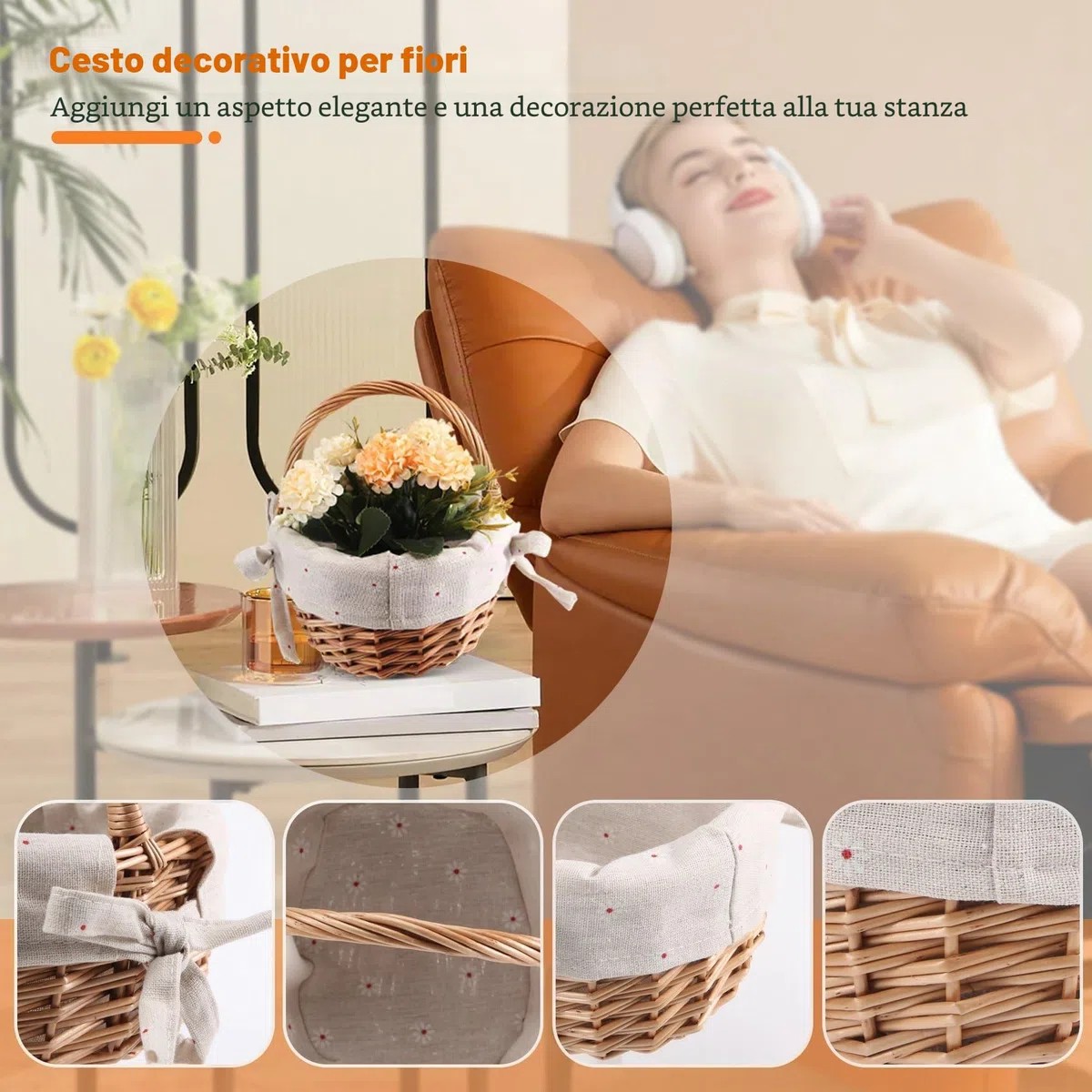 Cesto di Vimini Intrecciato a Mano Simulazione Fiori Cesto Vimini Piccolo Cesto di Fiori con Cesto Regalo a Mano