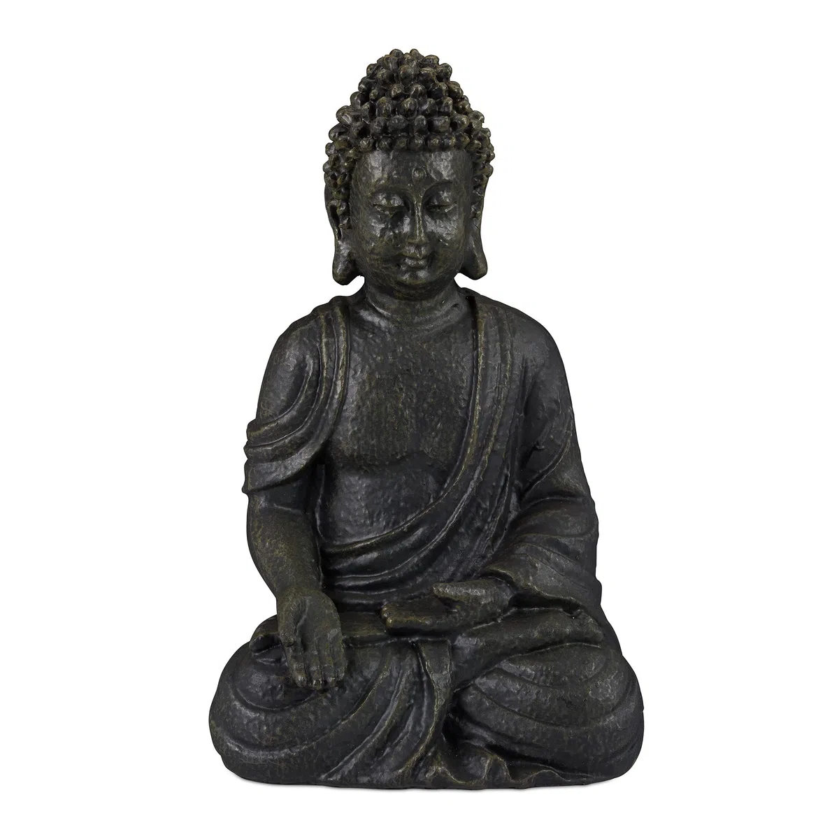 Relaxdays Statua del Buddha Seduto, 30cm da Giardino e Soggiorno, in Poliresina, Impermeabile Anti-Gelo Grigio Scuro