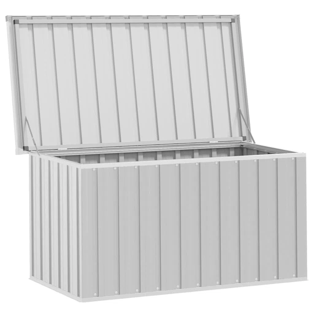 Baule portaoggetti da giardino, 129 x 67 x 65 cm, scatola portaoggetti esterna in acciaio zincato, per cuscini, coperte e strumenti, grigio