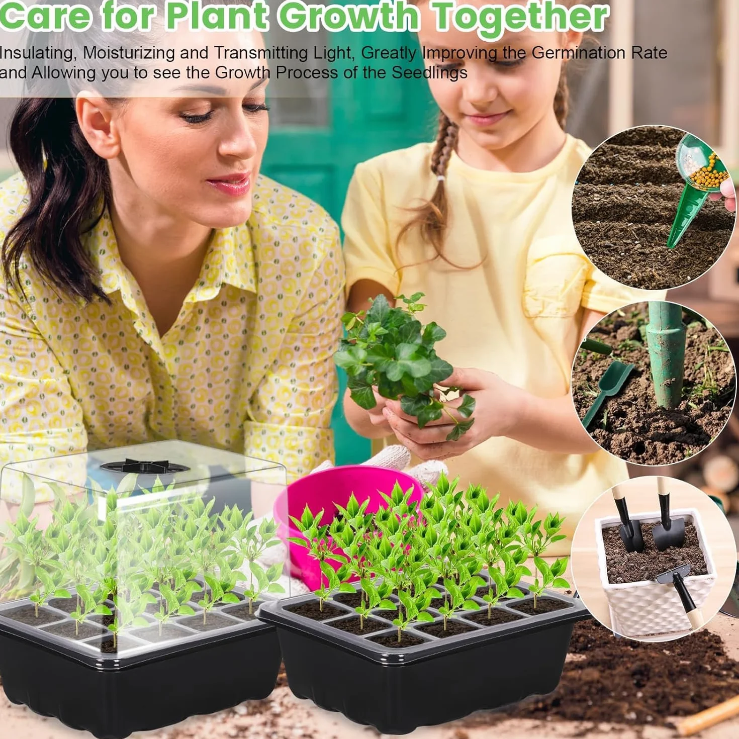 Vassoi per semi,10 Pack 120 Celle Propagator Growing Addensano i Vassoi,Propagator con Coperchi Rialzati,Vassoi Semina,Kit di vassoi di coltivazione di semi di piante riutilizzabili