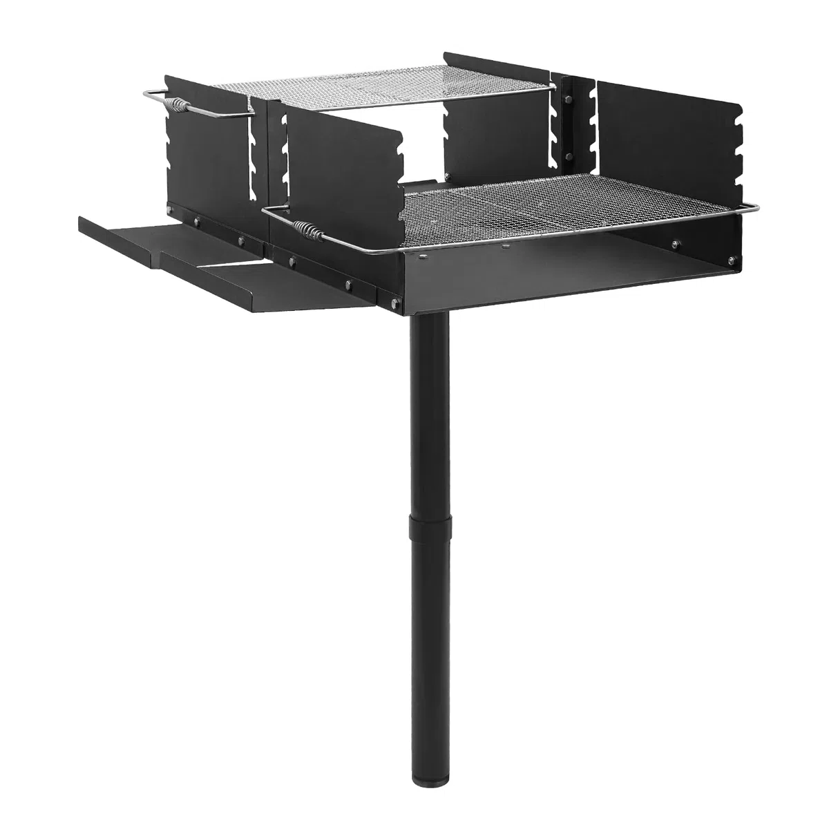 Barbecue a carbonella in acciaio inox, a colonna, con supporto, da giardino, con ripiani laterali, griglia regolabile in altezza, 100 x 65 x 133 cm