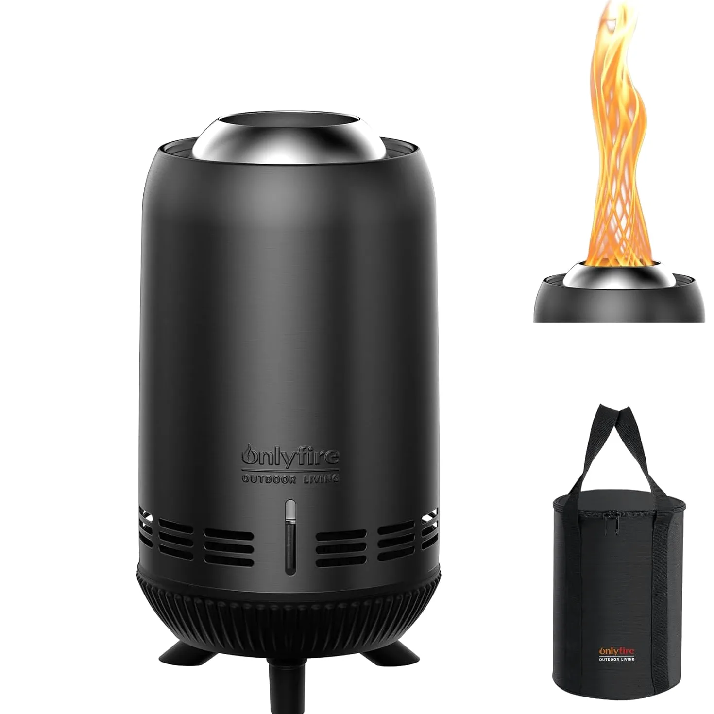Onlyfire Braciere Senza Fumo da Tavolo, Focolare da Tavolo con Borsa di Trasporto, Camino a Legna e a Pellet per il Campeggio All'aperto Tailgating Patio Backyard, Nero