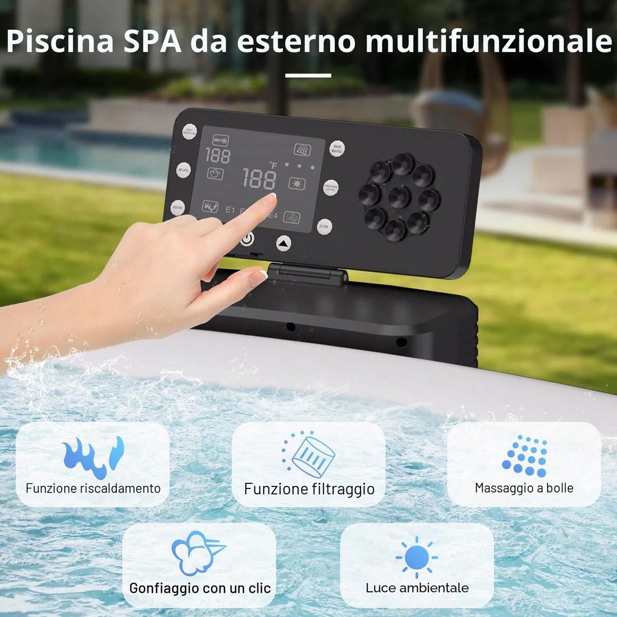 Vasca idromassaggio gonfiabile per 4-6 persone, spa rotonda portatile con massaggio a bolle e pannello di controllo digitale, perfetta per uso interno/esterno in cortile, patio o bordo piscina