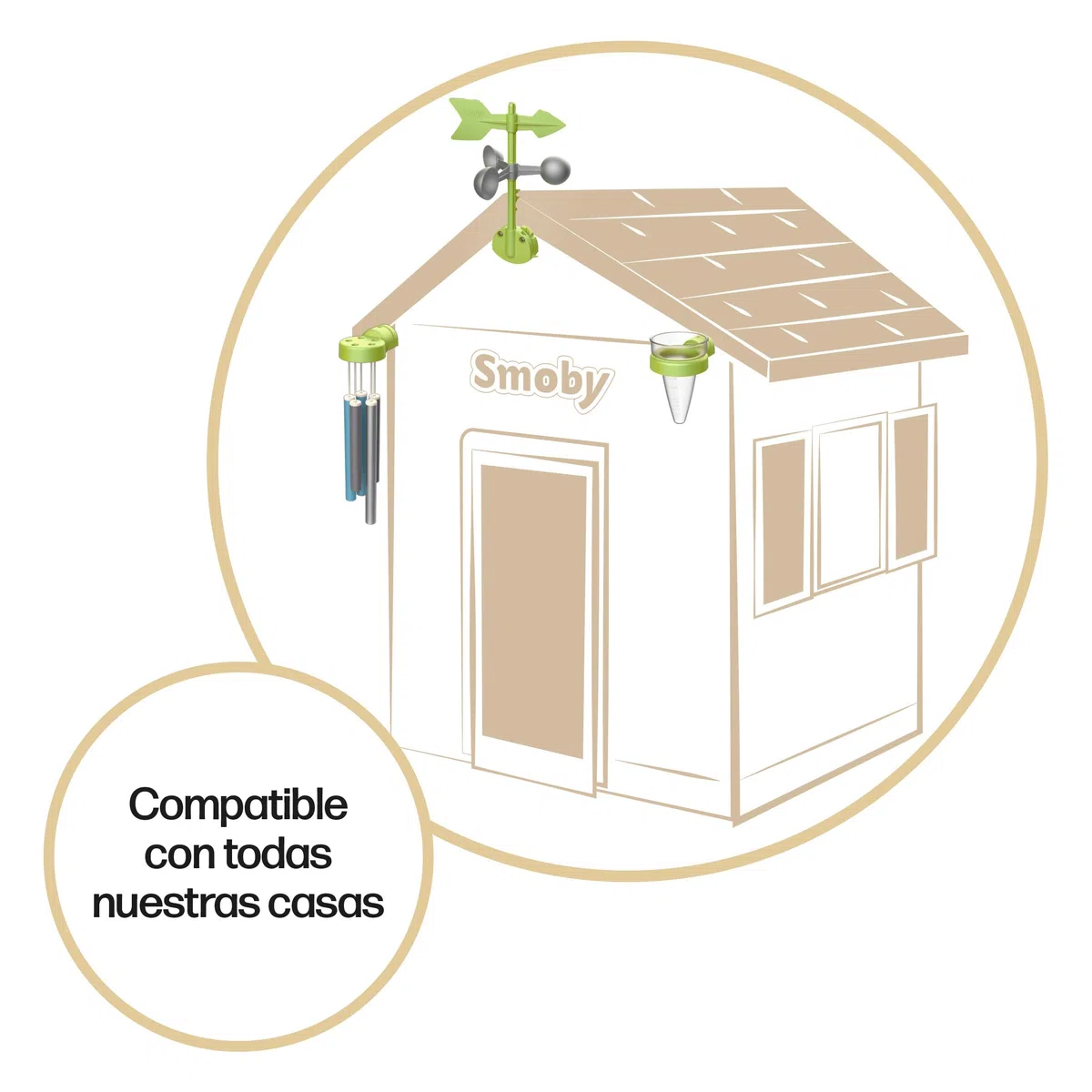 Smoby - Kit Meteo - Campanello, Banderuola, Anemometro e Pluviometro - dai 2 Anni - Prodotto in Francia