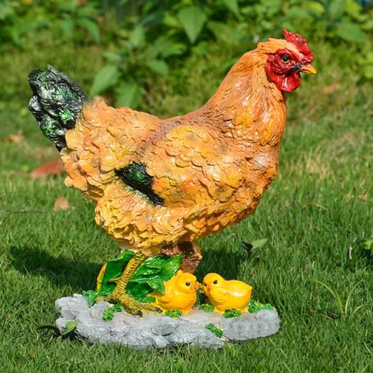 Statua di Gallina da Giardino con Pulcini Piccoli Sculture di Animali in Resina Decorazione Statua per Esterni, Figurine di Gallina Accessori da Giardino per Decorazioni da Scrivania Paesaggistiche Ma