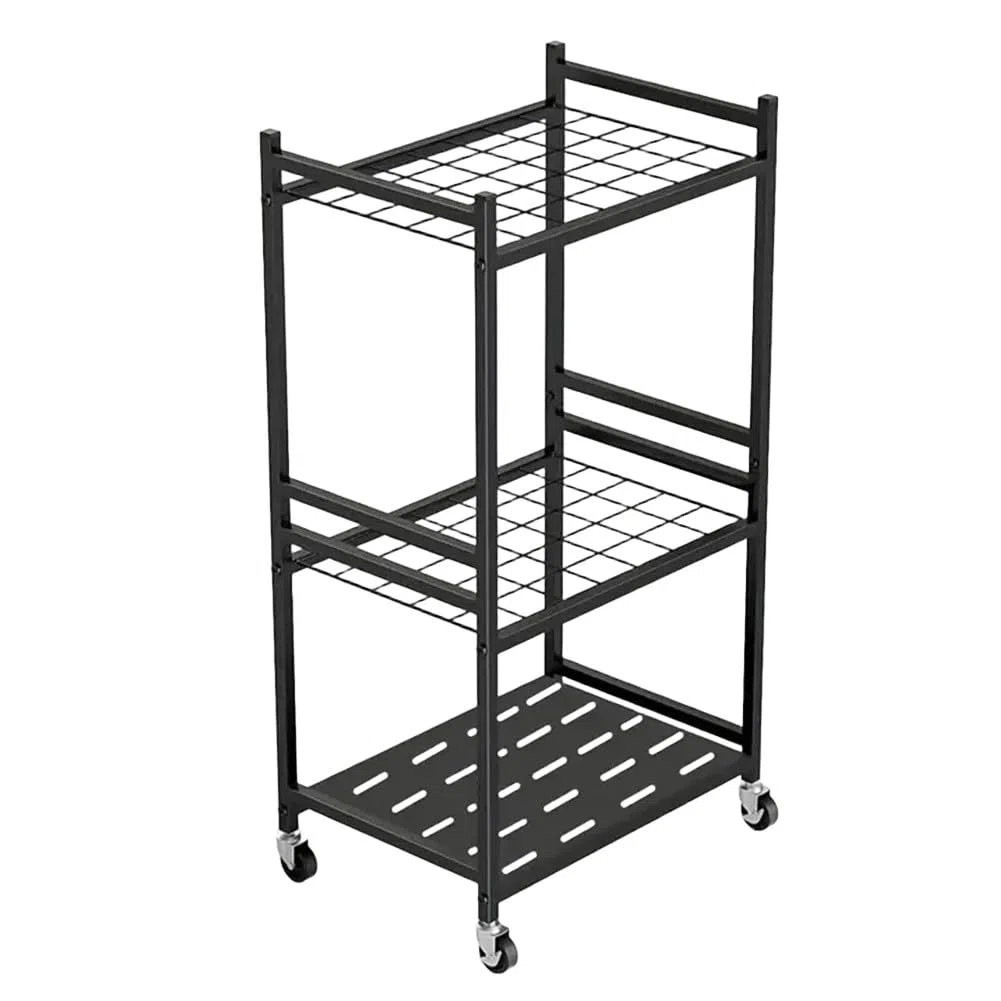 Scaffale da giardino, supporto in metallo per garage e organizzazione esterna, salvaspazio, pale, rastrelli, tubi, nero, 80 x 30 x 40 cm