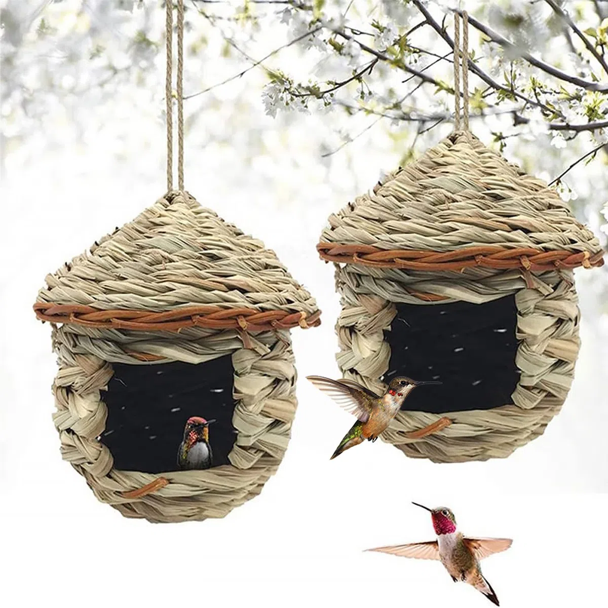 2 Pezzi Nido Uccello Erba Casetta, Casa Degli Uccelli di Paglia, Nido per Uccelli Selvatici All'aperto, Casetta Uccellini da Esterno per Uccellini Come Colibrì, Merli, Passeri e Cinciarelle