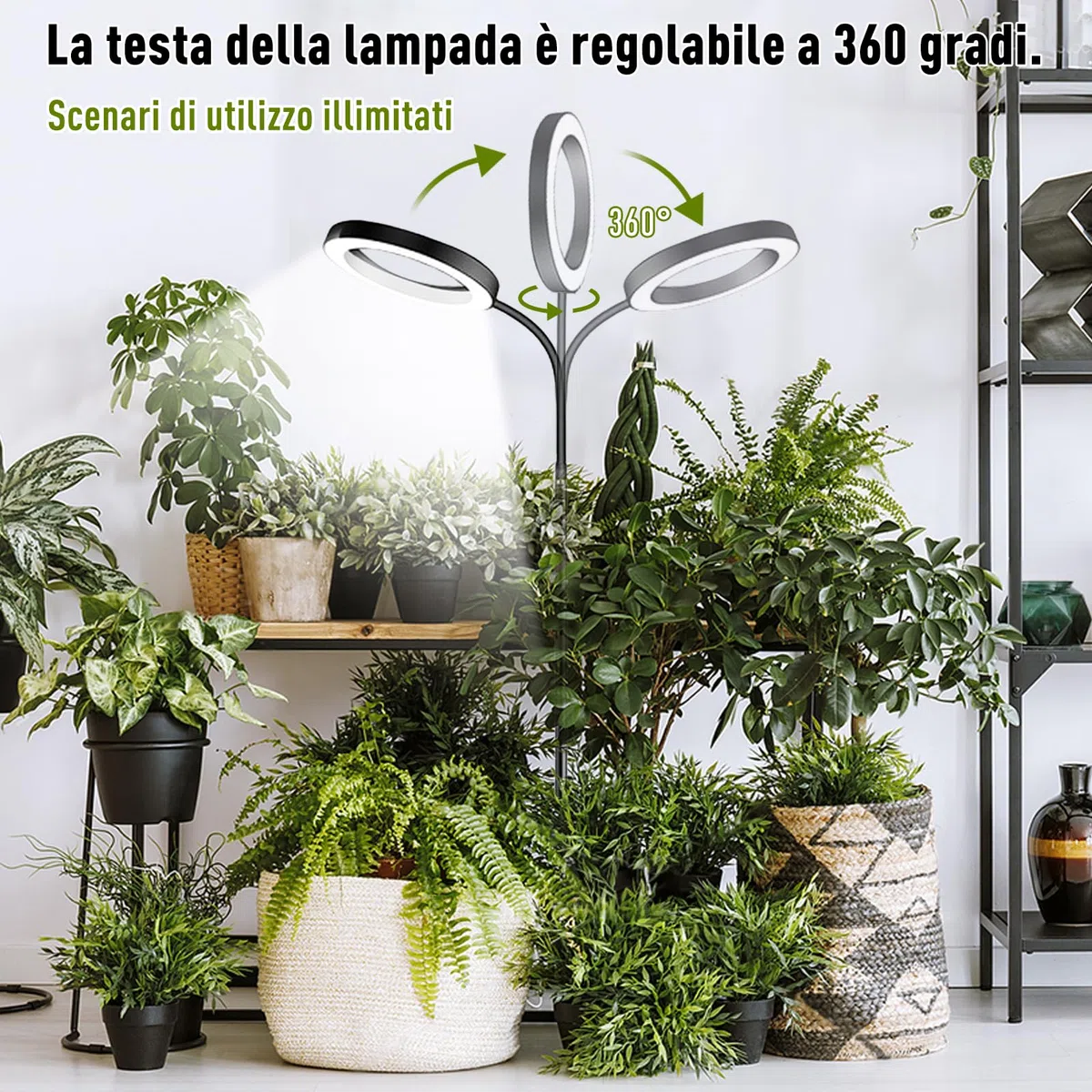 Lampada per Piante a LED, Spettro Completo 380-800nm con Timer 6/12/16H, 3 Modalità Luce & 10 Livelli Luminosità, Altezza Regolabile 57-170cm, Grow Light per Piante da Interno, Include Timer