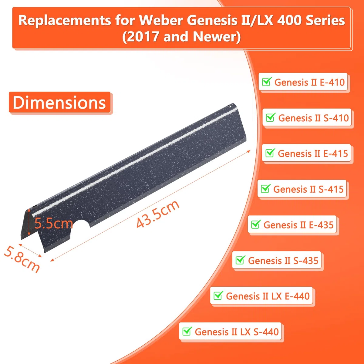 GFTIME Barre aromatizzanti per griglie a gas Weber Genesis II/LX 400, Genesis II E410, E435, S435 (2017 e più recenti), pezzi di ricambio smaltati in porcellana per Weber 66033/66796, 7 pezzi