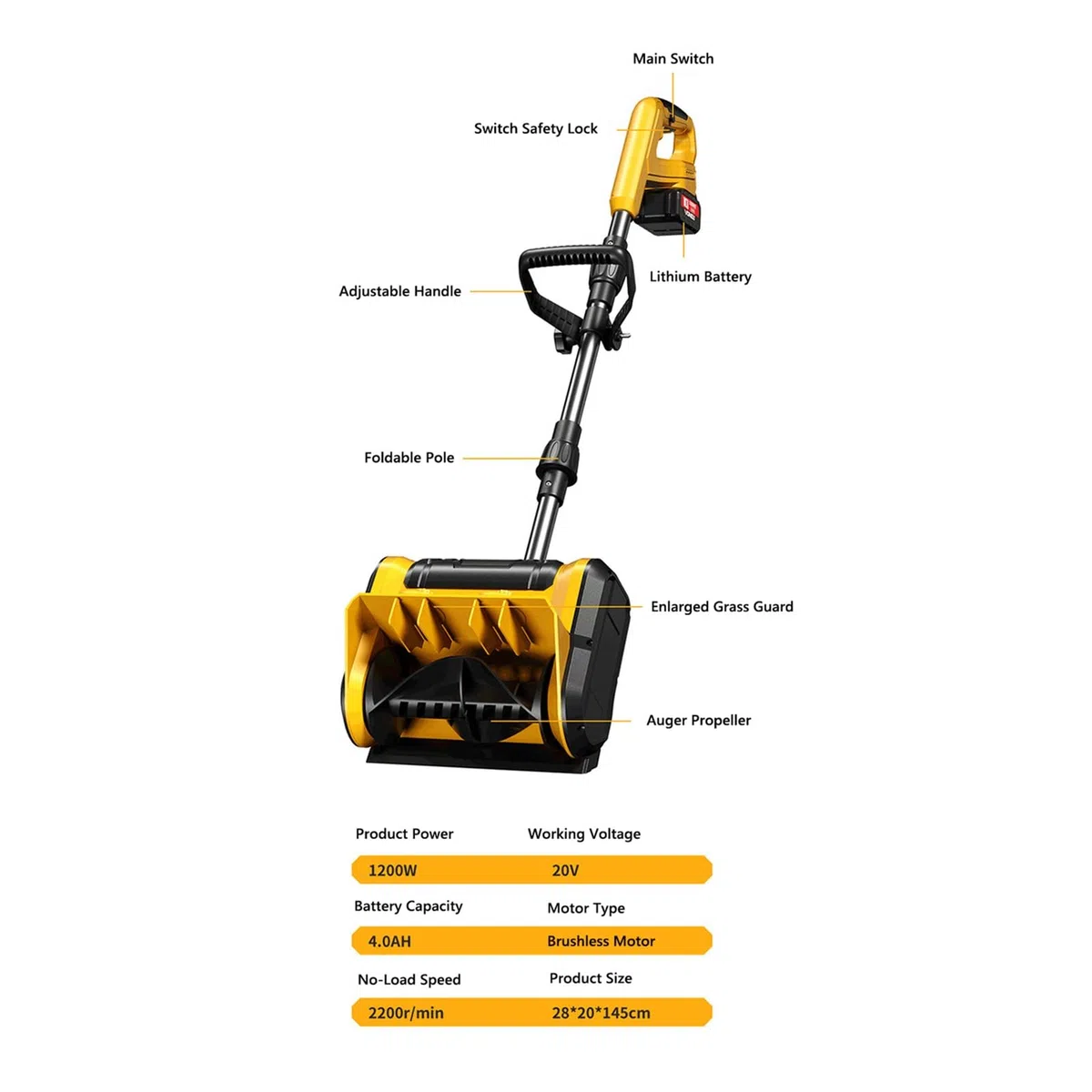 Spazzaneve elettrico 20V,Neve bagnata/pesante,Senza fili con portata di 25 piedi e pulizia in profondità di 12 pollici,Lanceneve per viali/passeggiate/terrazze(1x20V)