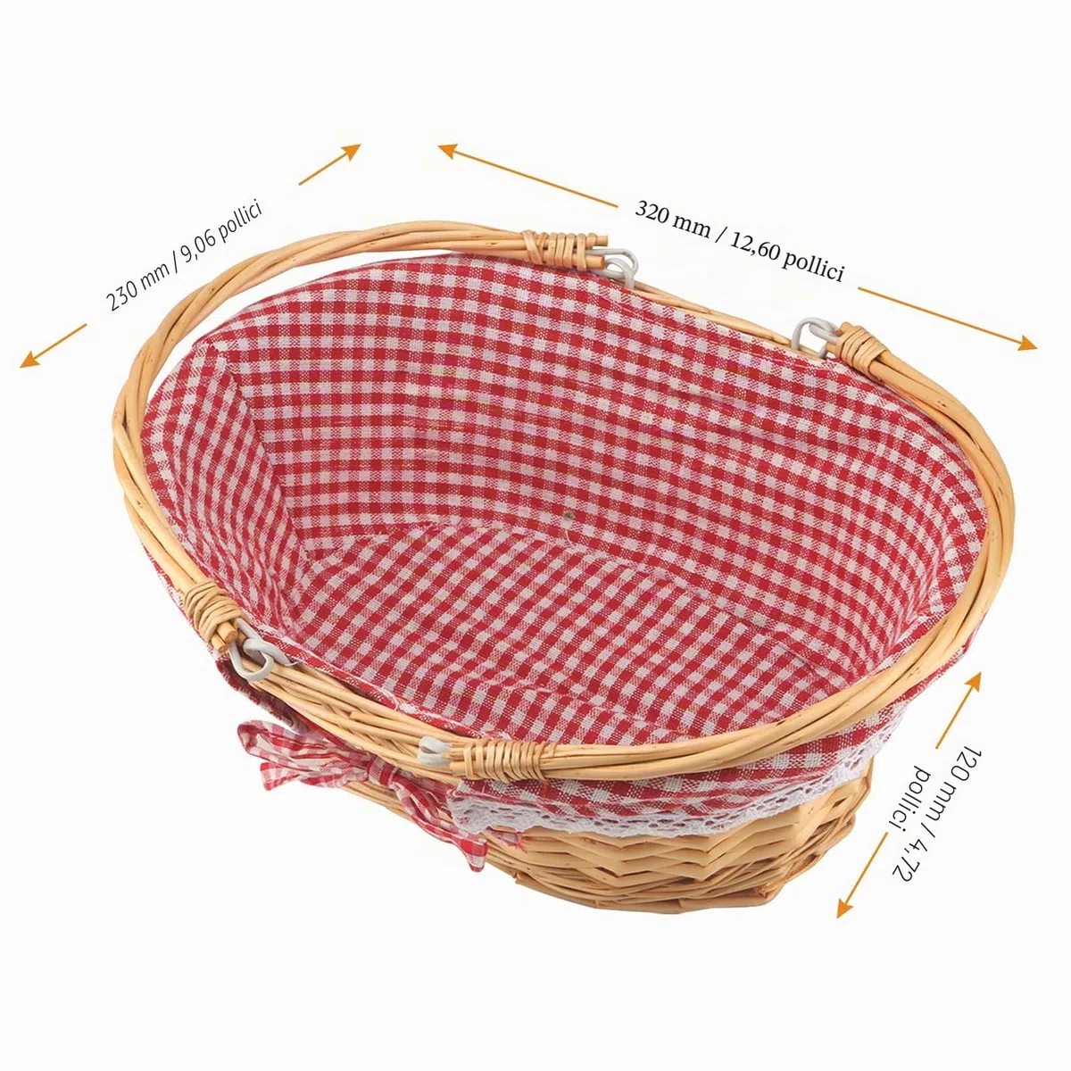 MUKCHAP Confezione da 2 cestini da picnic in vimini, 32 x 23 x 12 cm, ovali, con rivestimento con manico pieghevole, cestino da picnic in vimini intrecciato, per picnic, feste, barbecue, color miele