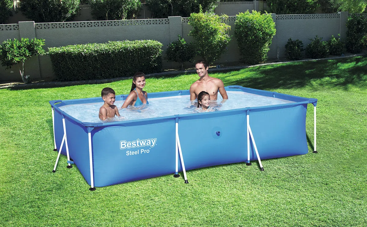 Bestway 56404 - Deluxe Splash Frame Pool Piscina tubolare per bambini, 300x201x66 cm, blu
