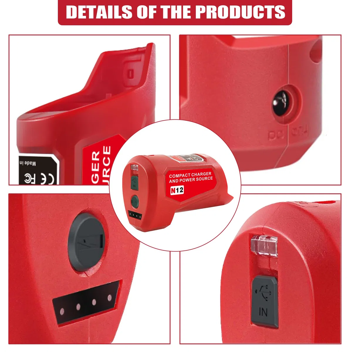 Adattatore Milwaukee per batteria 12 V, ingresso C, uscita USB e DC 12 V per guaina riscaldante, ricambio 48-59-1201 49-24-2310