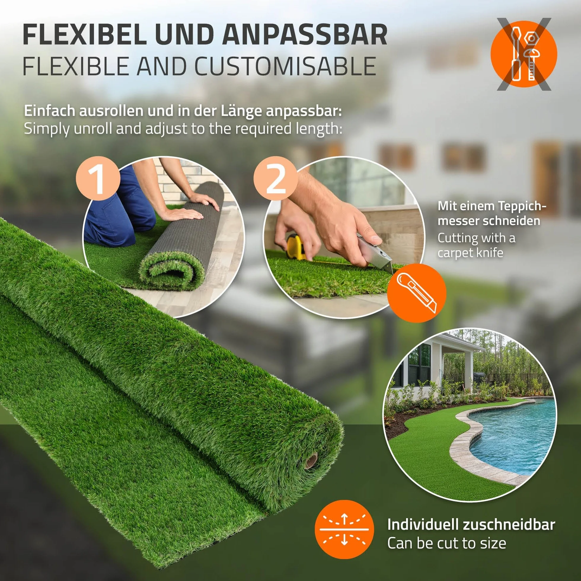 ECD Germany Rotolo Erba Sintetica 150x100 cm 1,5m² Verde, Tappeto Erba Artificiale Altezza 18 mm, Prato Finto Outdoor, Permeabile all’Acqua e Resistente ai Raggi UV, per Balcone Terrazza e Giardino