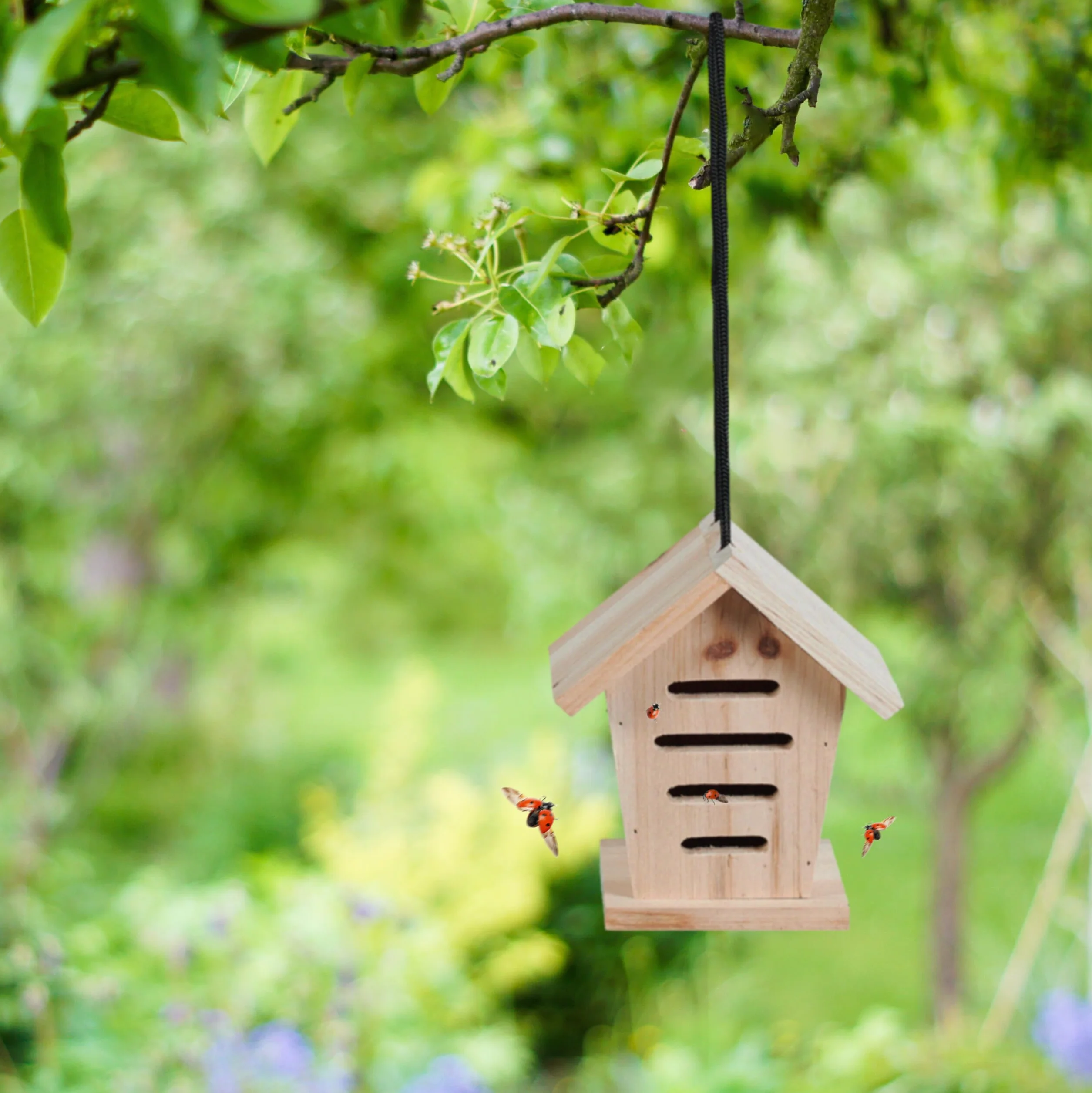 Relaxdays Casetta per Coccinelle, Set da 2 Case in Legno Grezzo da Appendere in Giardino, Hotel per Insetti, Naturale