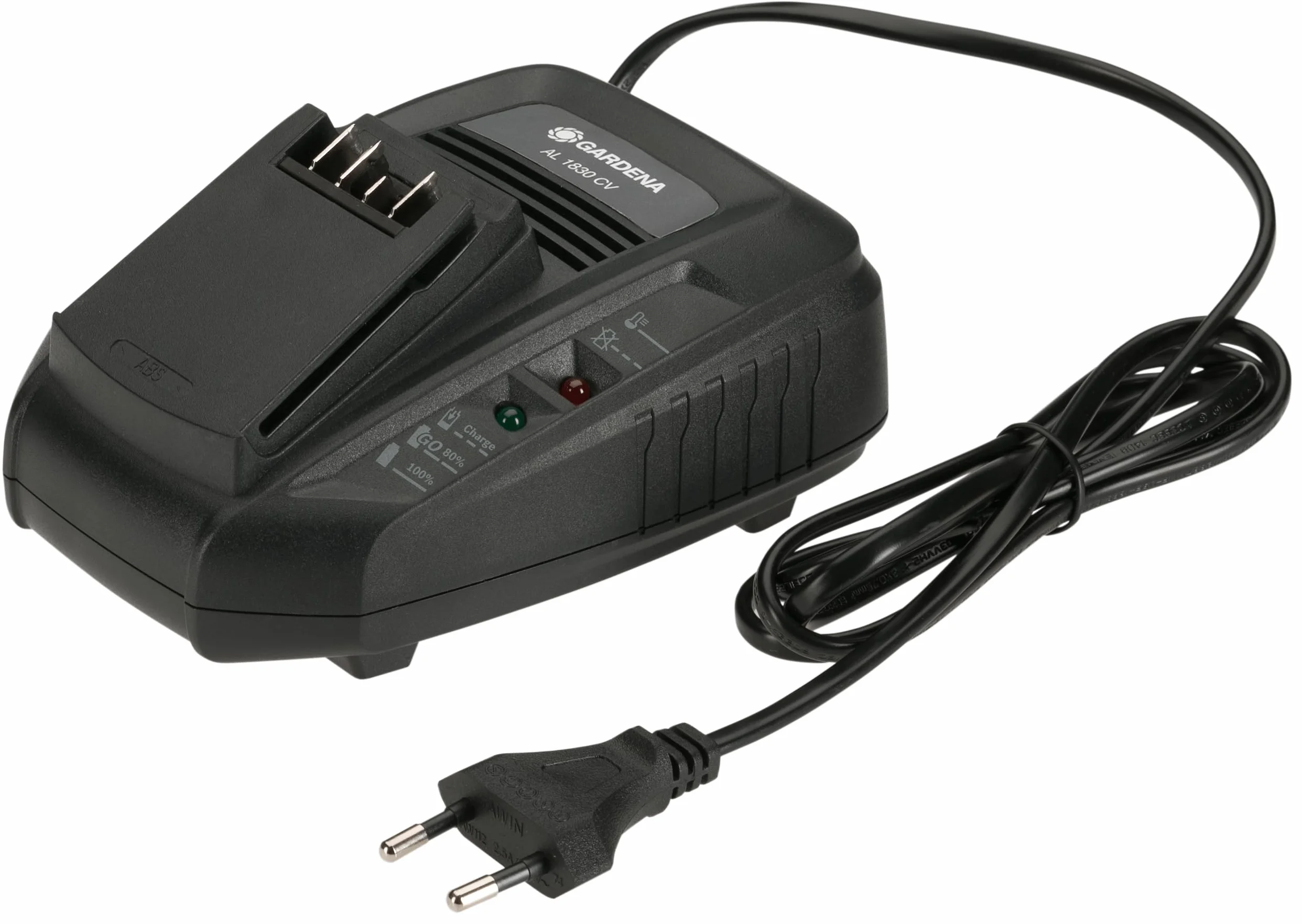 GARDENA Caricabatterie rapido AL 1830 CV: per tutte le batterie 18V POWER FOR ALL, per la batteria da 2,5Ah il tempo di ricarica è di 60 min., con display a LED per stato di carica batteria (14901-20)