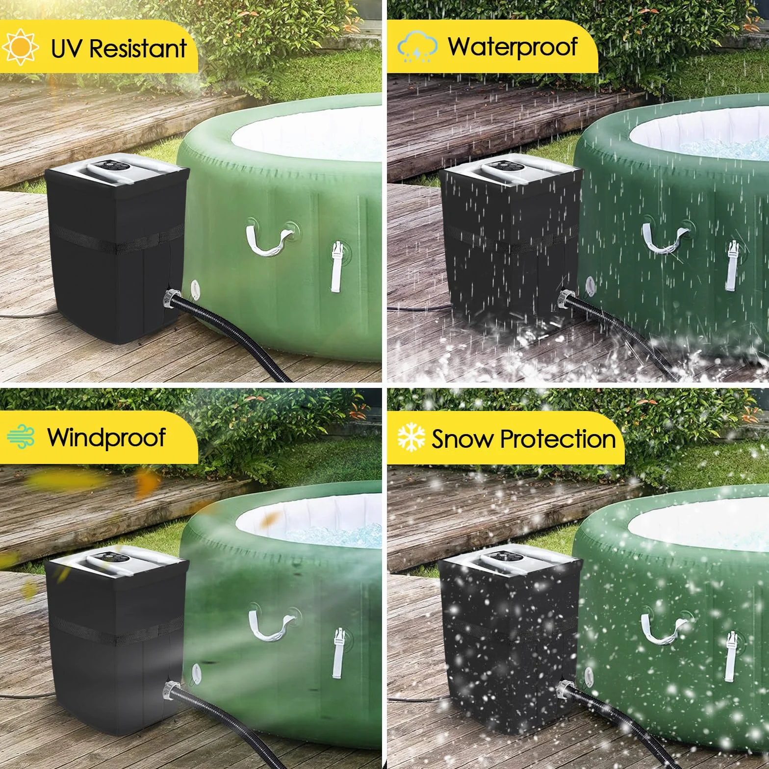 TOHONFOO Copertura gonfiabile resistente per pompa idromassaggio con apertura a cerniera e finestra superiore in PVC trasparente per più pompe termali (colore nero, solo copertura)