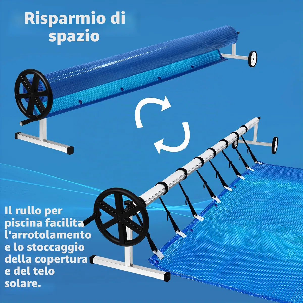 AufuN Avvolgitore per Piscina Premium 3 – 5,70 m, Sistema di avvolgimento Mobile per telone e Copertura, Materiale Resistente alle intemperie, con Fissaggio e Ruote