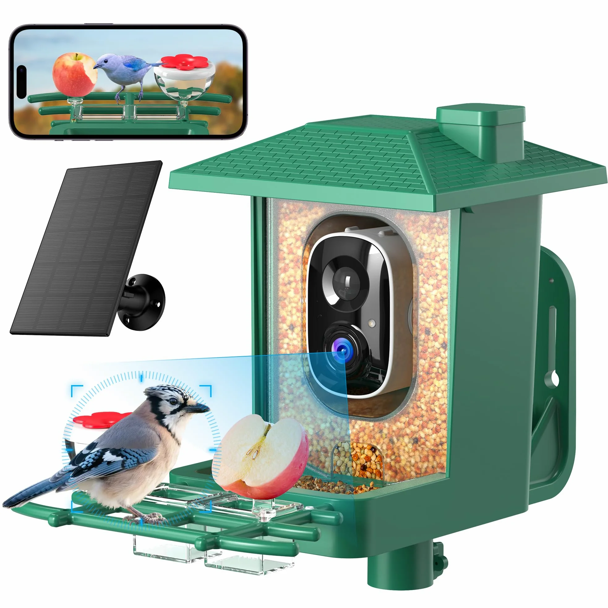 Mangiatoia per Uccellini da Esterno Telecamera Solare: 2K HD Abbeveratoio per Uccelli Videocamera - Bird Feeder Impermeabile IP66 - Riconoscimento Intelligente Volatili Mangiatoia Uccelli Selvatici