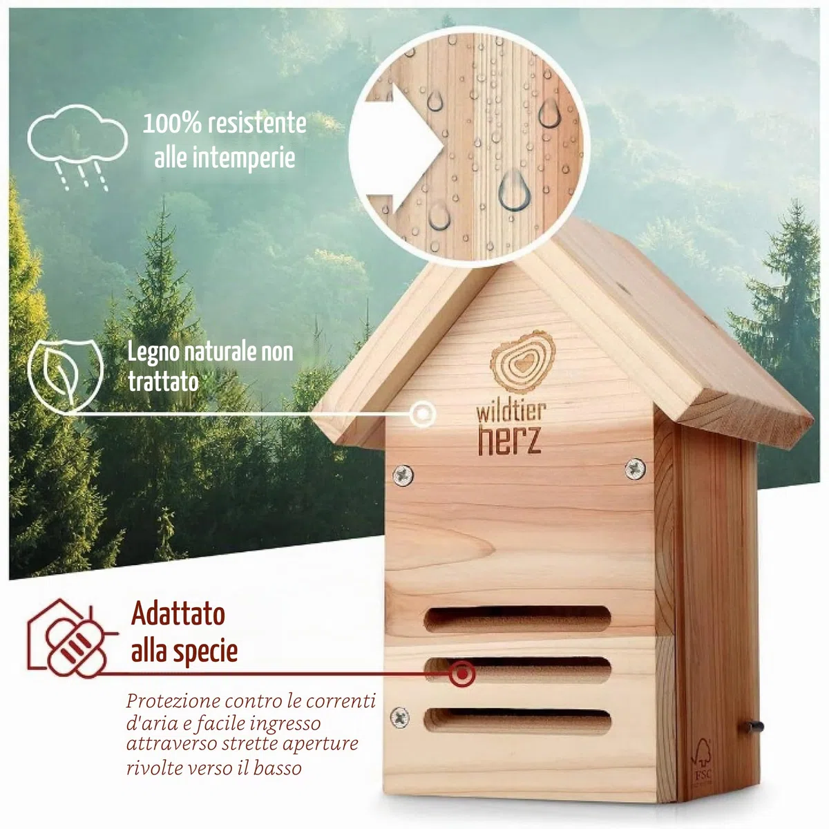 Wildtier Herz | Casetta per Coccinelle - Hotel per Insetti e Nido per Coccinelle - Con Prese d'Aria e Resistente alle Intemperie - In Legno Massello - Dimensioni:23x17x12 cm
