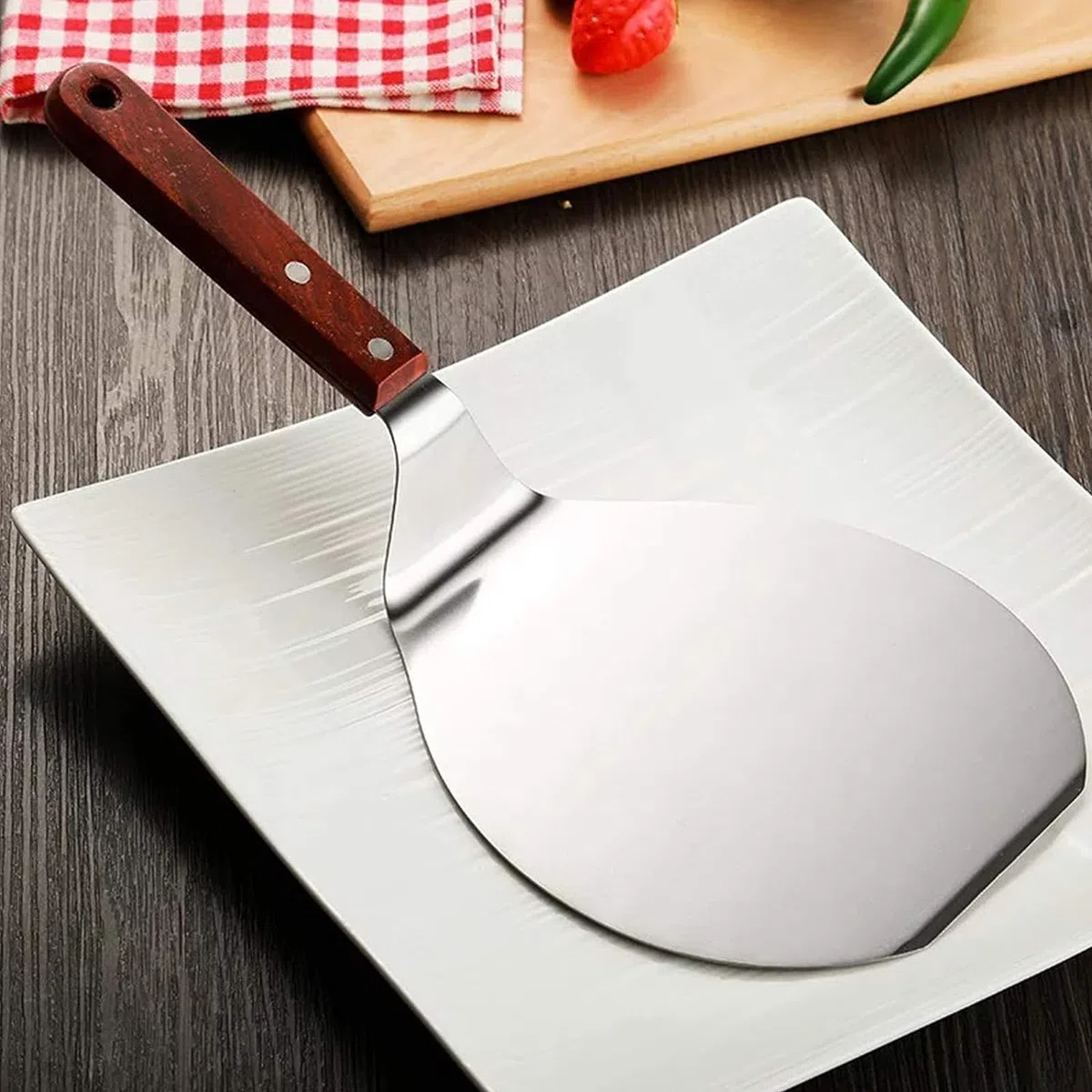 Pala per Pizza, Paletta per Pizza con Manico in Legno e Vassoio di Metallo in Acciaio Inossidabile per Pizze Fatte in Casa, Manico Pala Pizza, per Gualsiasi Esterno o Interno Pizza Grill Forno
