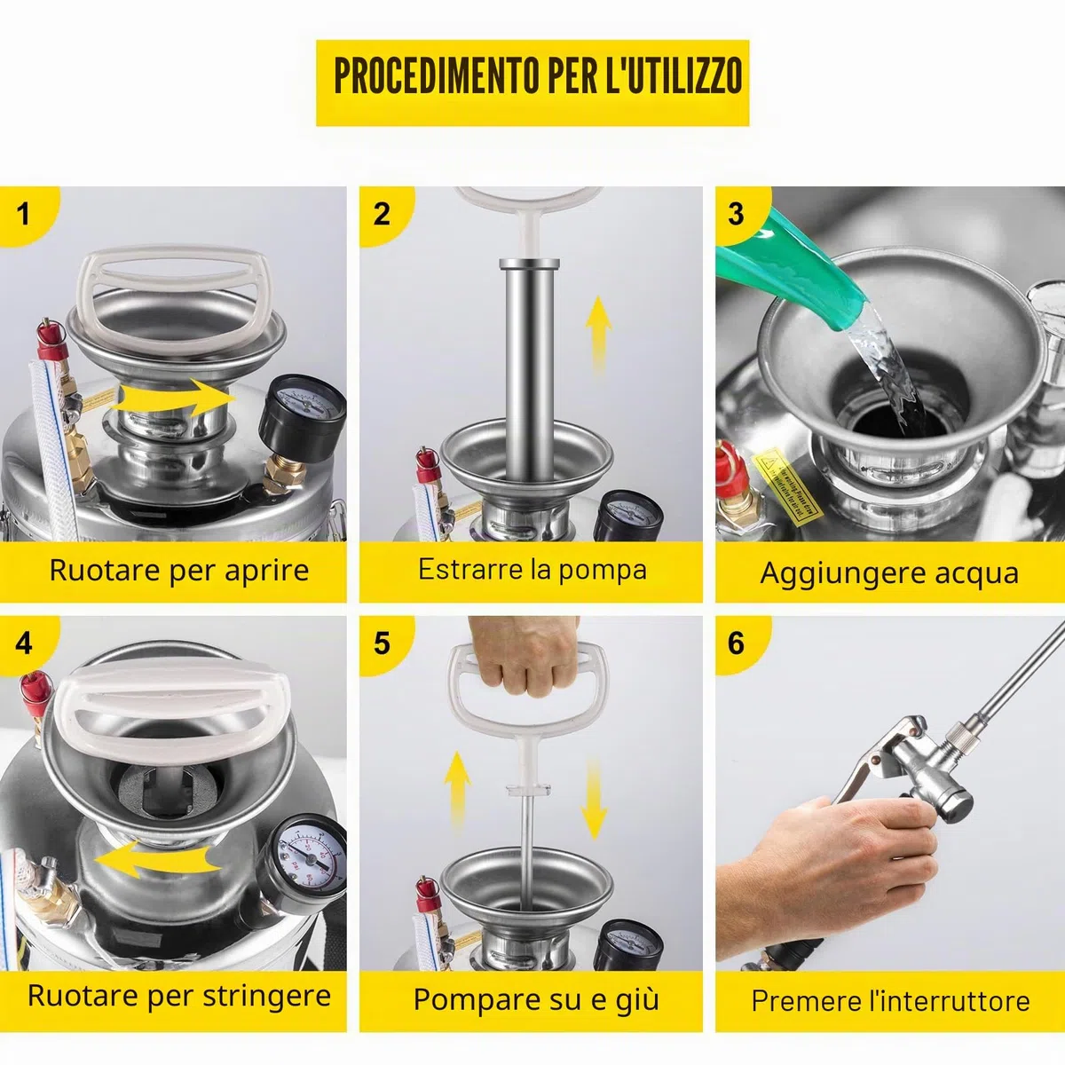 VEVOR Spruzzatore 6L in Acciaio Inossidabile, Spruzzatore Manuale a Pompa, Spruzzatore da Giardino Rinforzato a Pressione da 3,3 Pollici, Spruzzatore per Giardinaggio Domestico e Pulizia del Terreno