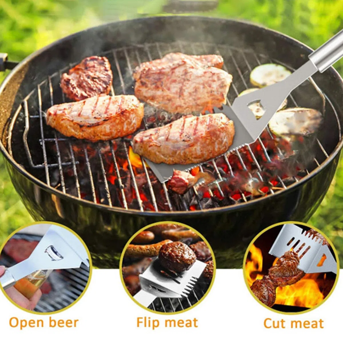 set di posate da barbecue con valigetta portatile Kit Professionale BBQ Include: pinze per barbecue,spatola,forchetta da carne in acciaio inox Manici Antiscottatura Cortile Campeggio All'aperto
