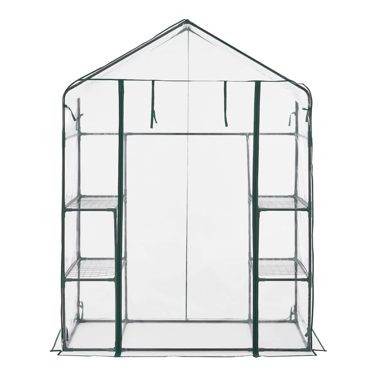 [en.casa] Serra da Giardino con Scaffali a 4 Ripiani Struttura in Acciaio Copertura in PVC Trasparente Porta con Chiusura a Zip Serra a Casetta per Piante Orto 195x140x73 cm