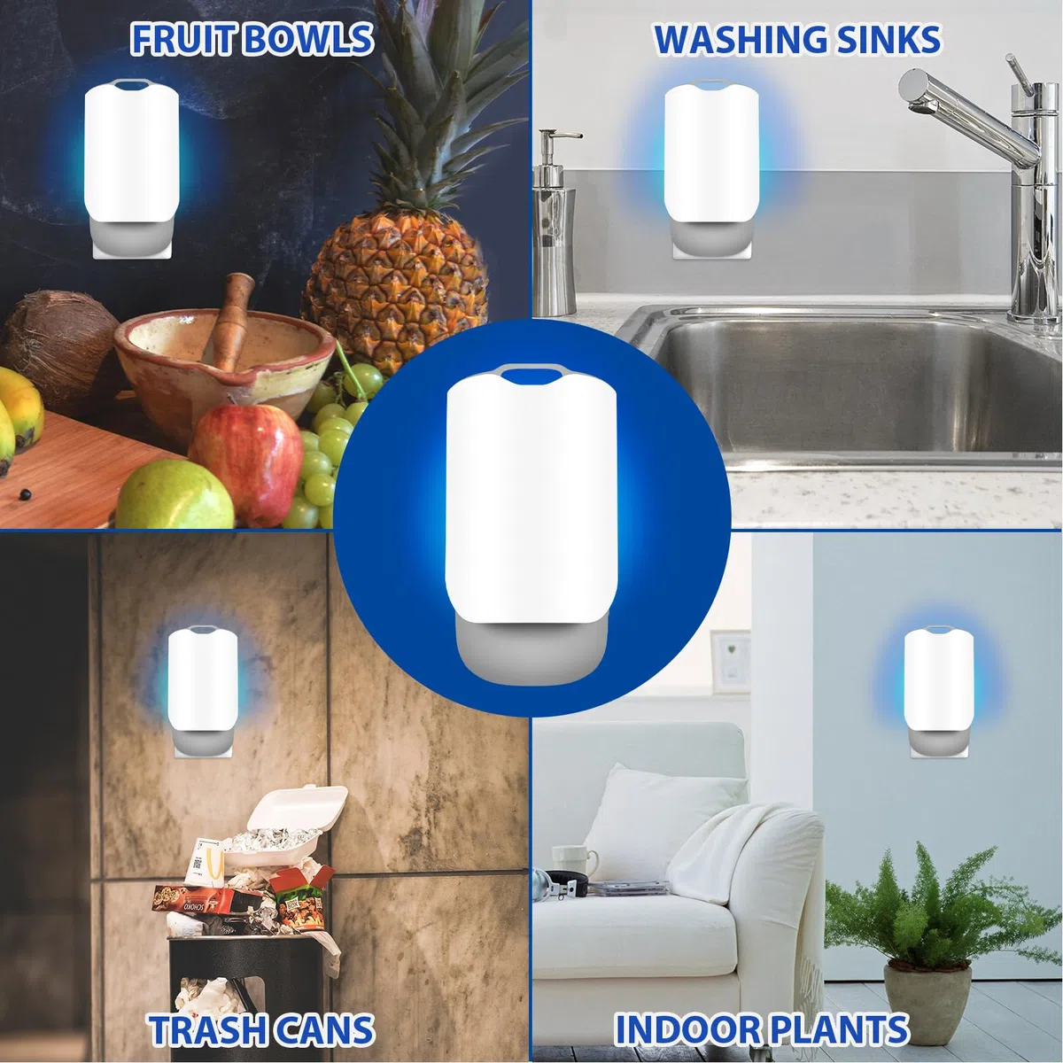 AICase Trappola per insetti volanti per interni,trappola luminosa cattura mosche della frutta,mosche,moscerini e mosche domestiche,trappola per zanzare,tarme (1 base a innesto+1 cartuccia+5 ricariche)