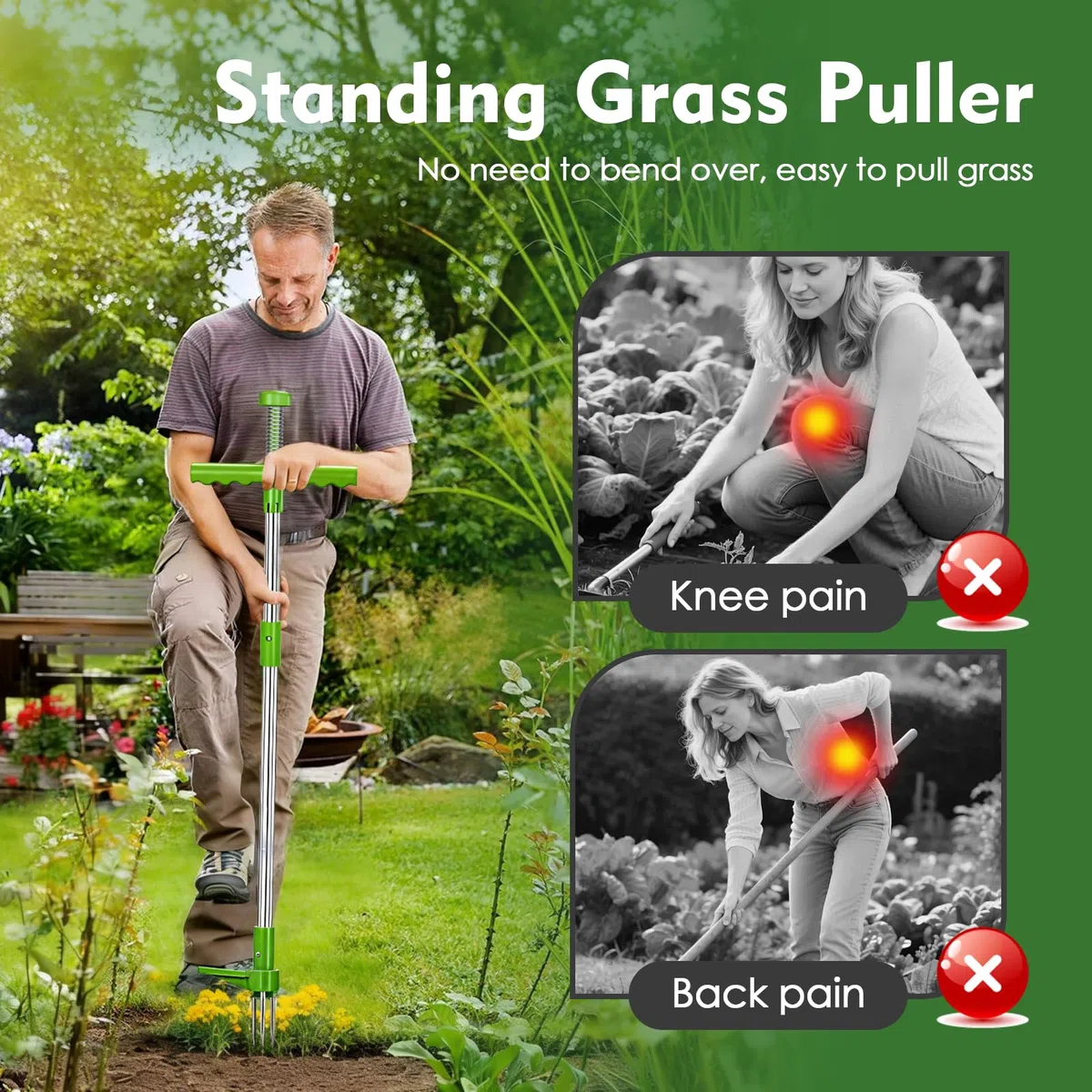100cm Estirpatore Erbacce da Giardino,Estirpatore in Piedi con 3 Tappi in Acciaio e Pedale,Facile da Rimuovere le Erbacce Senza Piegare,Strumento Giardinaggio Diserbo per Cortile,Prato,Patio