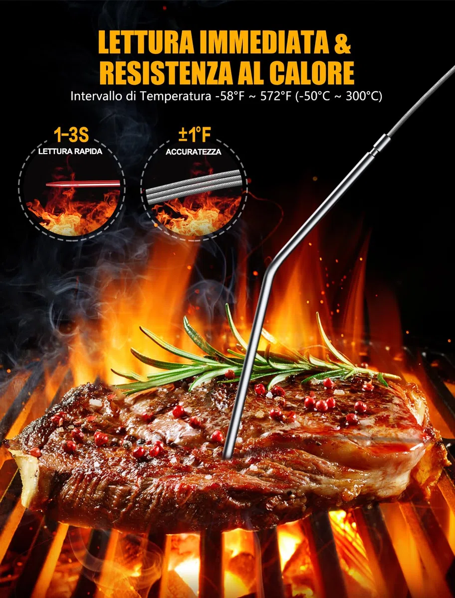 CIRYCASE Termometro Cucina Doppia Sonda 16.3cm, Termometri Barbecue Lettura Rapida & Precisa, Termometri da Vino Forno Auto Spegnimento con Schermo LCD Digitale e Impostazione Allarme per BBQ Grill