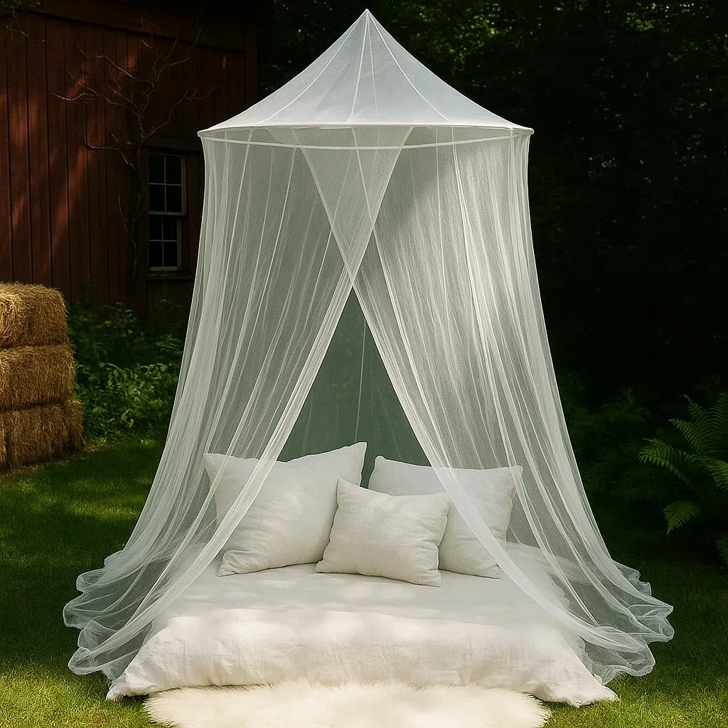 Zanzariera Grande per Letto o Patio Esterno | 1,5 m Diametro Anello Superiore | Baldacchino Conico Sospeso con Base Ampia | Rete Antizanzare per Camera da Letto, Giardino, Balcone & Terrazza